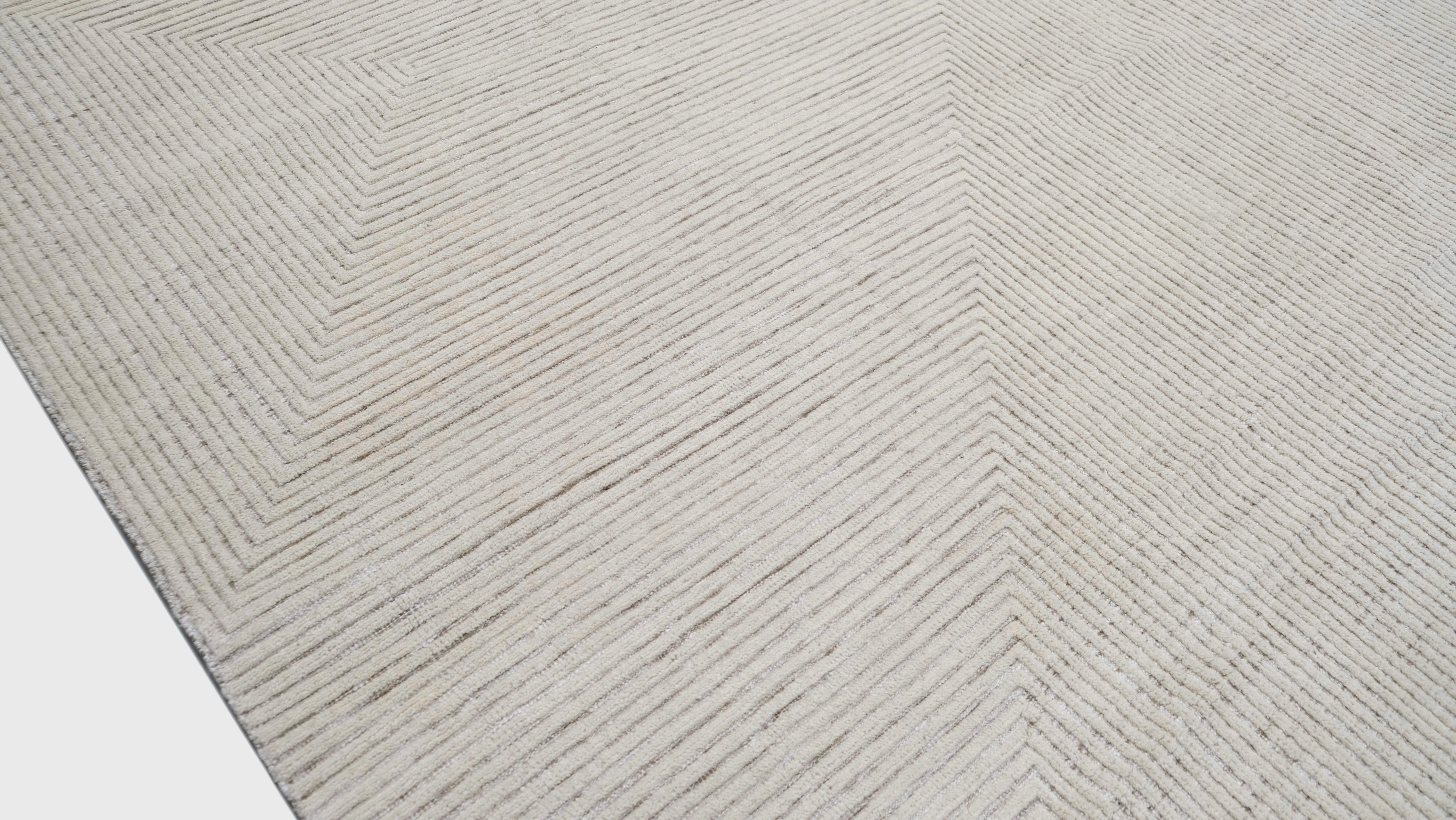 Skandinavisch Modern Geometrisch Elfenbeinfarbener Wollteppich  11'10''x15'10'' (Handgeknüpft) im Angebot