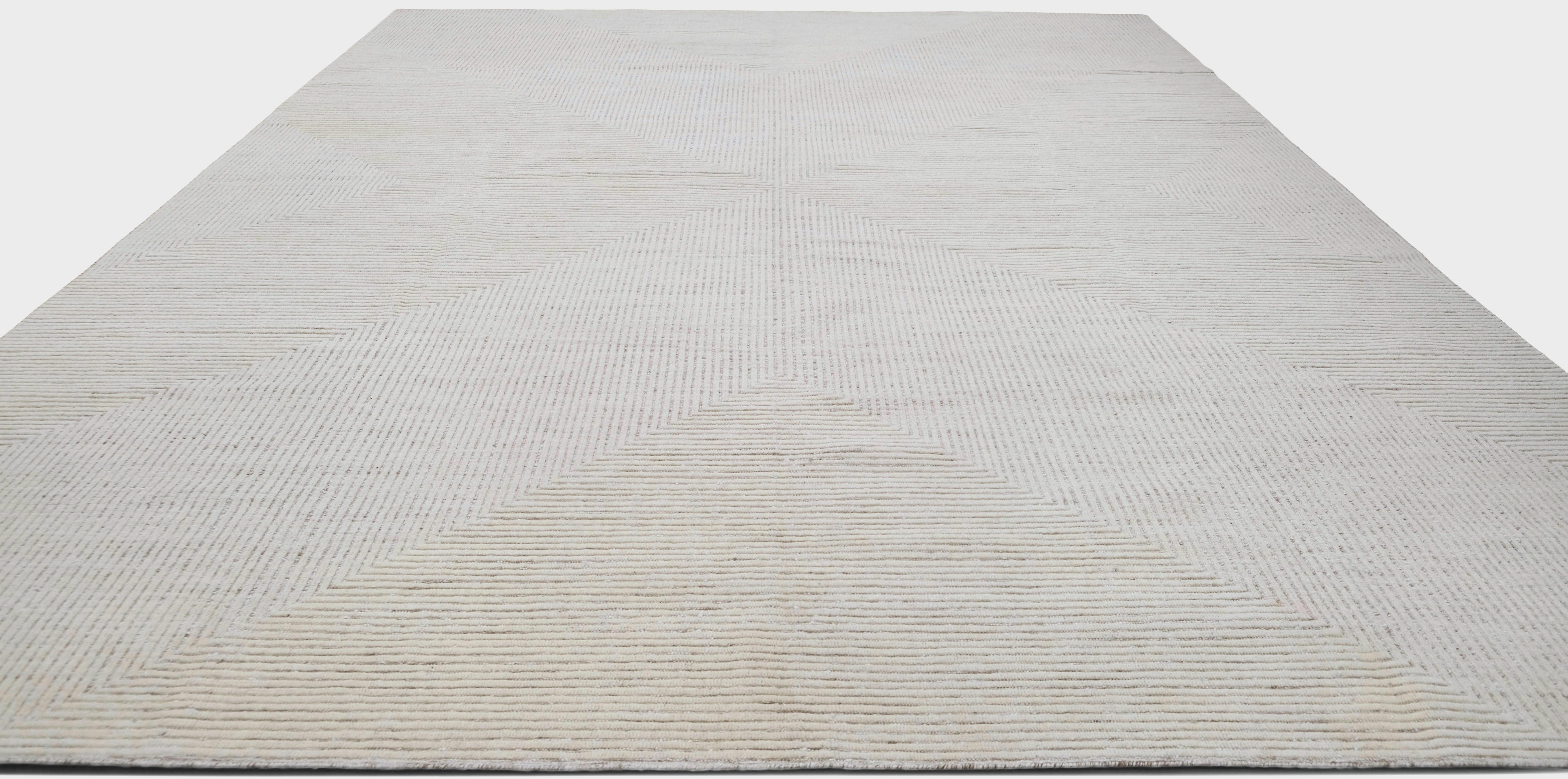 Skandinavisch Modern Geometrisch Elfenbeinfarbener Wollteppich  11'10''x15'10'' im Zustand „Neu“ im Angebot in Torrance, CA