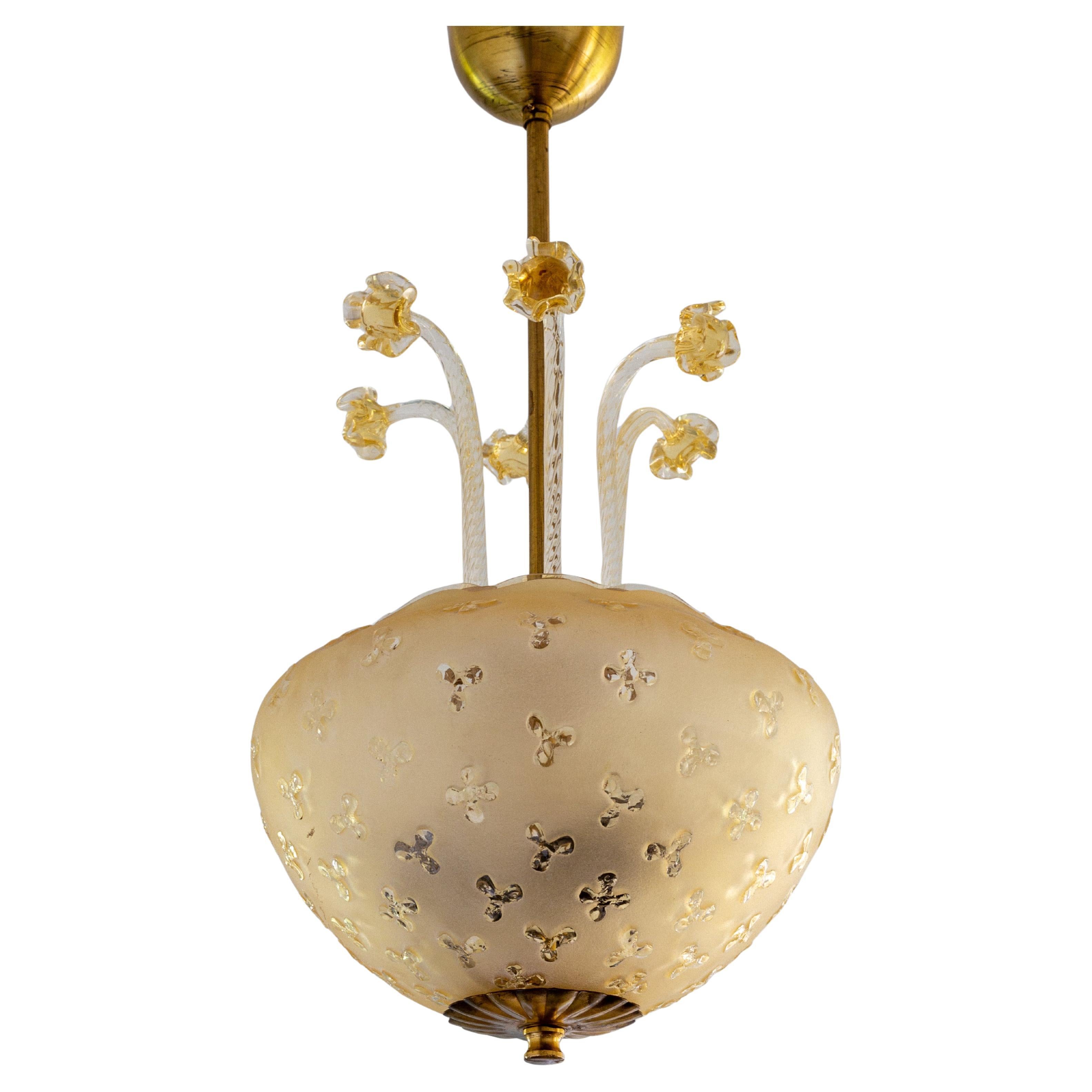 Scandinavian Modern Glass and Brass Candelabra by Orrefors, 1940s