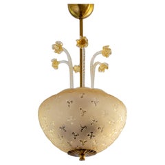 Candelabro moderno scandinavo in vetro e ottone di Orrefors, anni '40