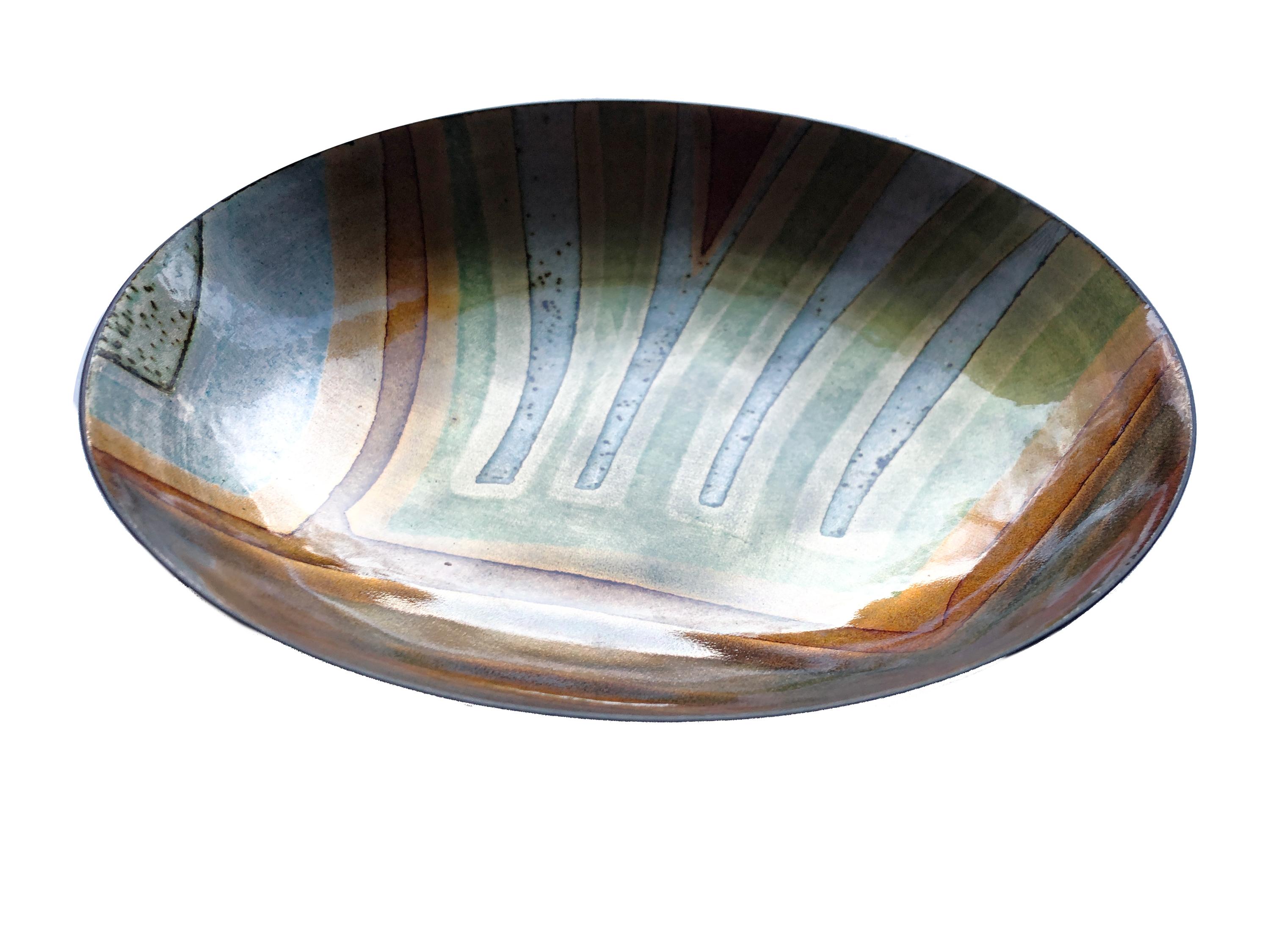 Finnish Scandinavian Modern Glass Enamel on Copper Bowl Signed by Saara Hopea For Sale