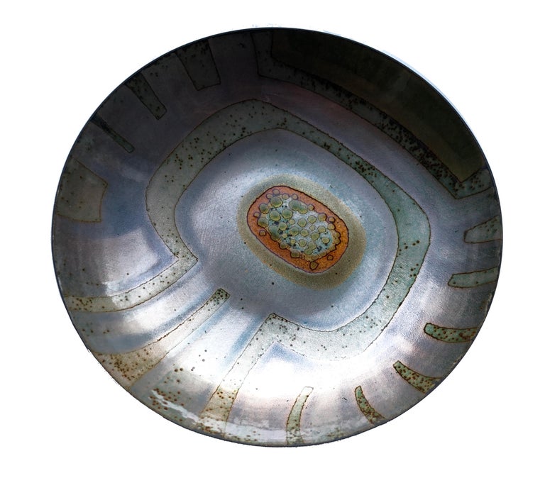 Finnish Scandinavian Modern Glass Enamel on Copper Bowl Signed by Saara Hopea For Sale