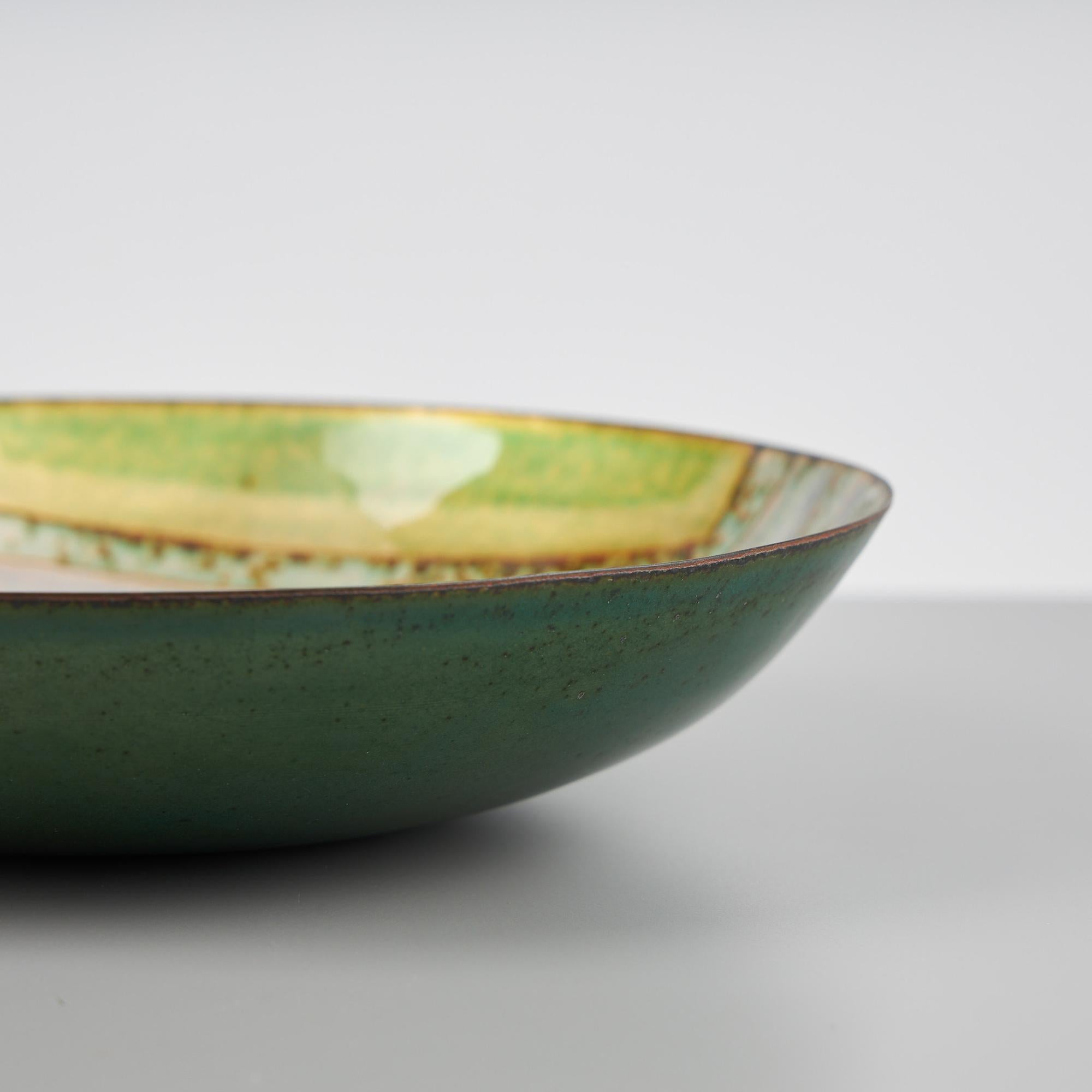 Mid-20th Century Scandinavian Modern Glass Enamel on Copper Bowl Signed by Saara Hopea For Sale