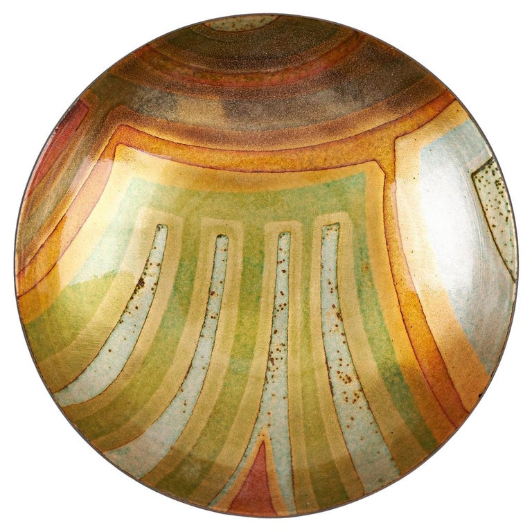 Scandinavian Modern Glass Enamel on Copper Bowl Signed by Saara Hopea For Sale