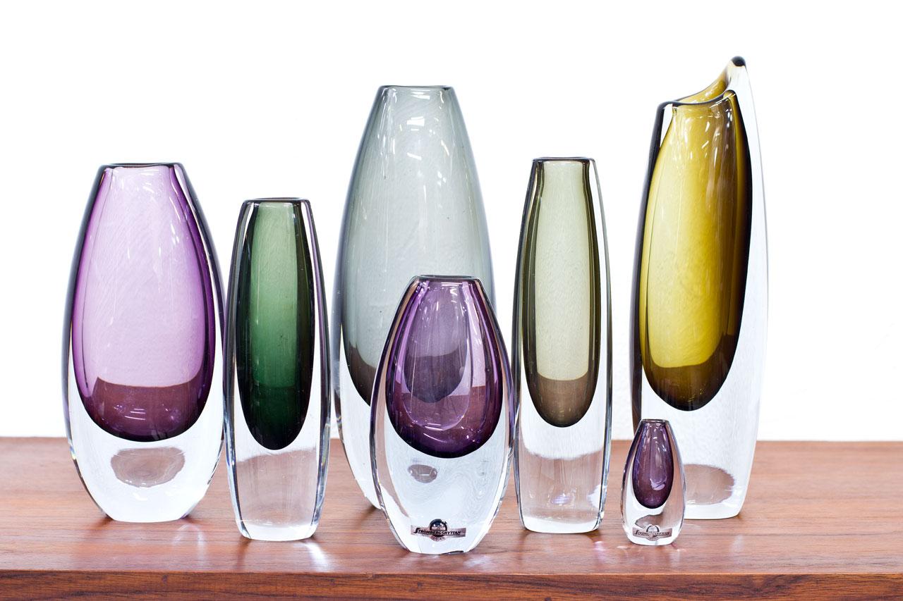 Swedish Scandinavian Modern Glass Sommerso Vases by Strömbergshyttan, Sweden, 1950s