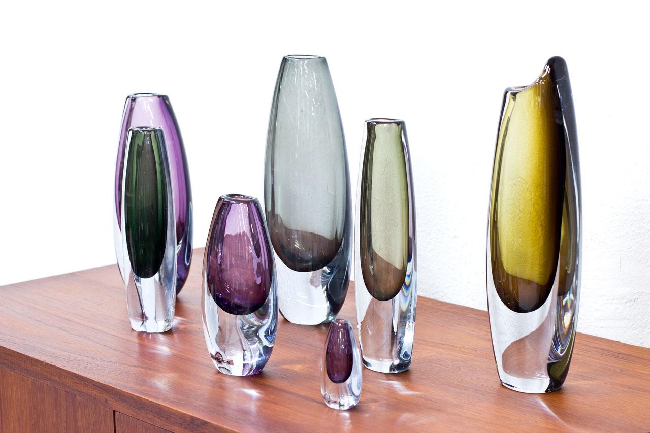 Scandinavian Modern Glass Sommerso Vases by Strömbergshyttan, Sweden, 1950s In Good Condition In Stockholm, Stockholms län