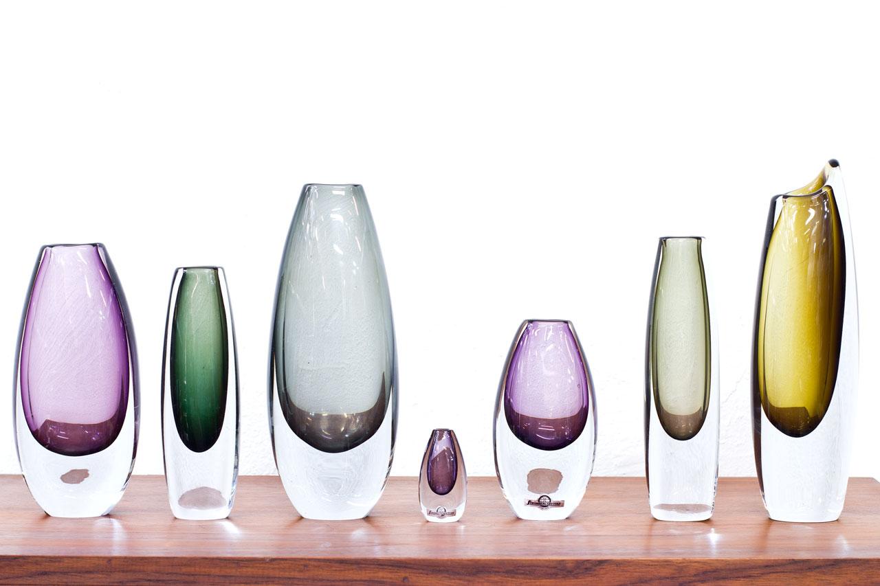 Mid-20th Century Scandinavian Modern Glass Sommerso Vases by Strömbergshyttan, Sweden, 1950s