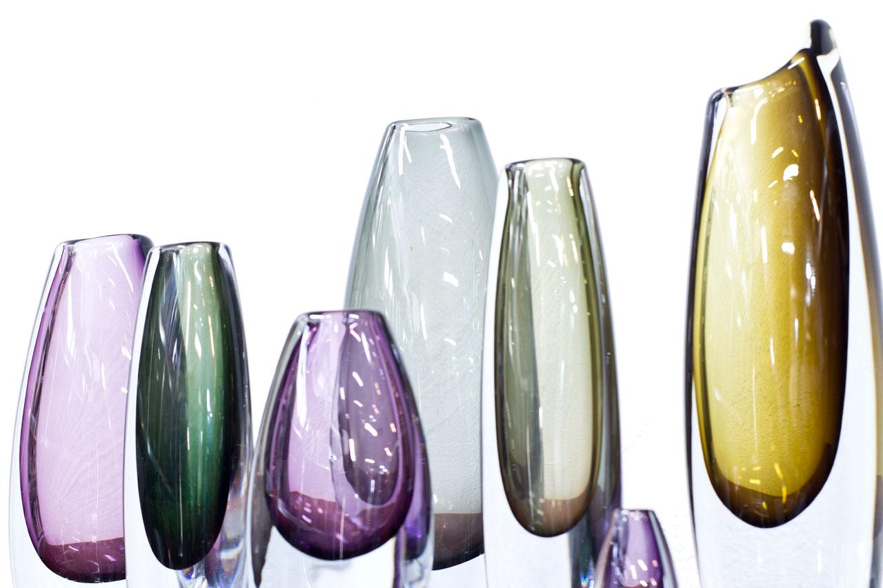 Scandinavian Modern Glass Sommerso Vases by Strömbergshyttan, Sweden, 1950s 1