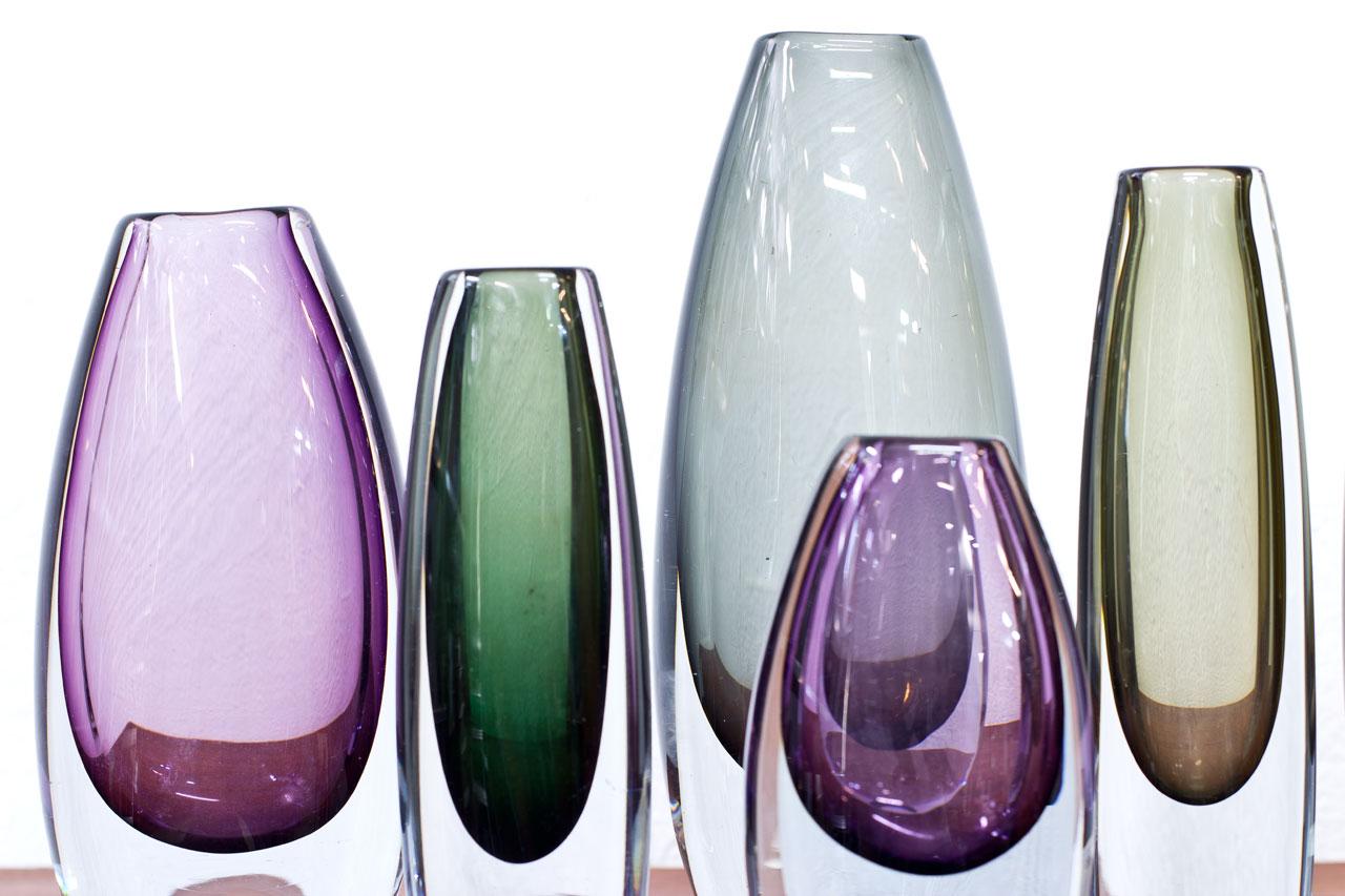 Scandinavian Modern Glass Sommerso Vases by Strömbergshyttan, Sweden, 1950s 2