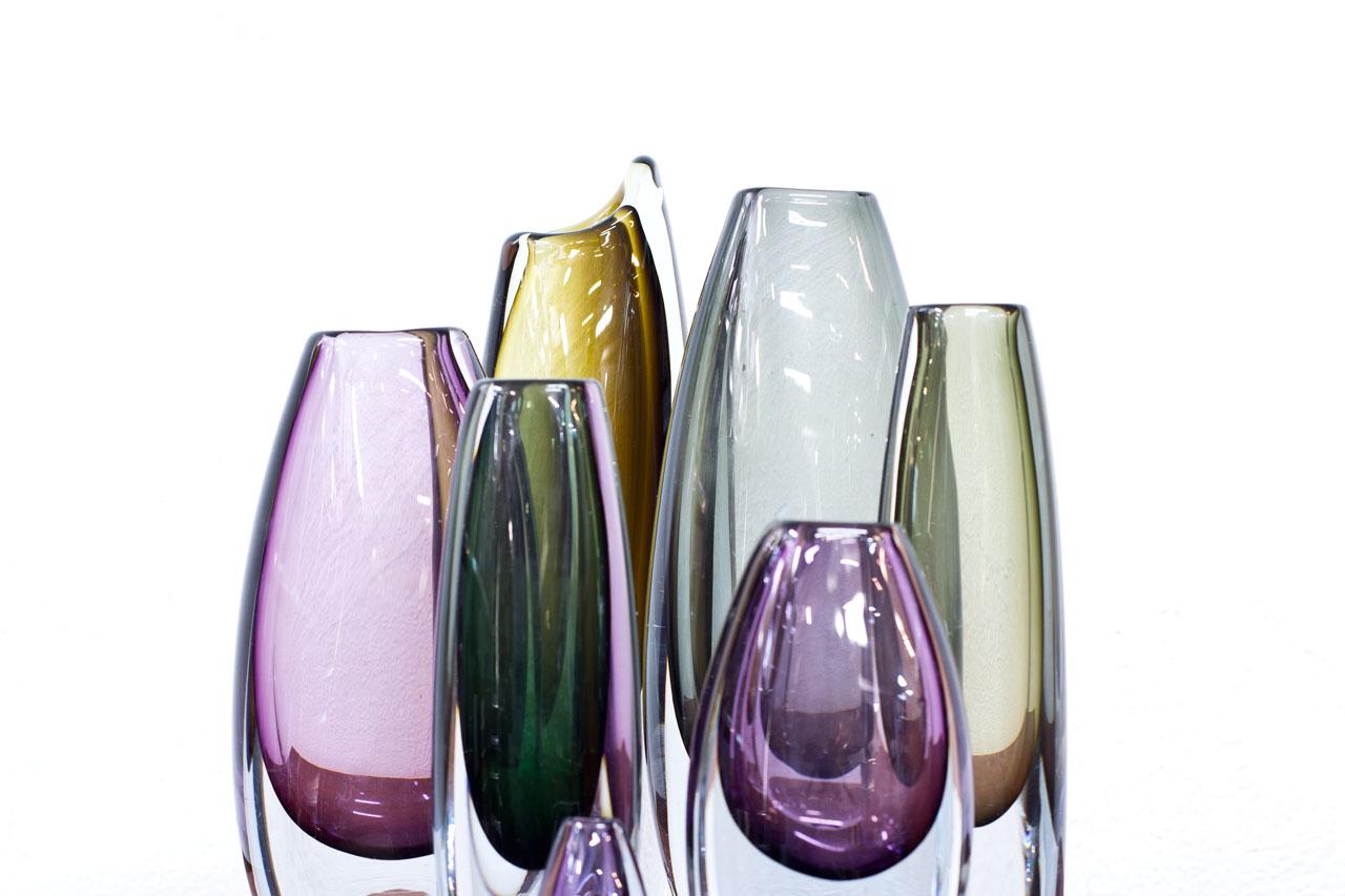 Scandinavian Modern Glass Sommerso Vases by Strömbergshyttan, Sweden, 1950s 3
