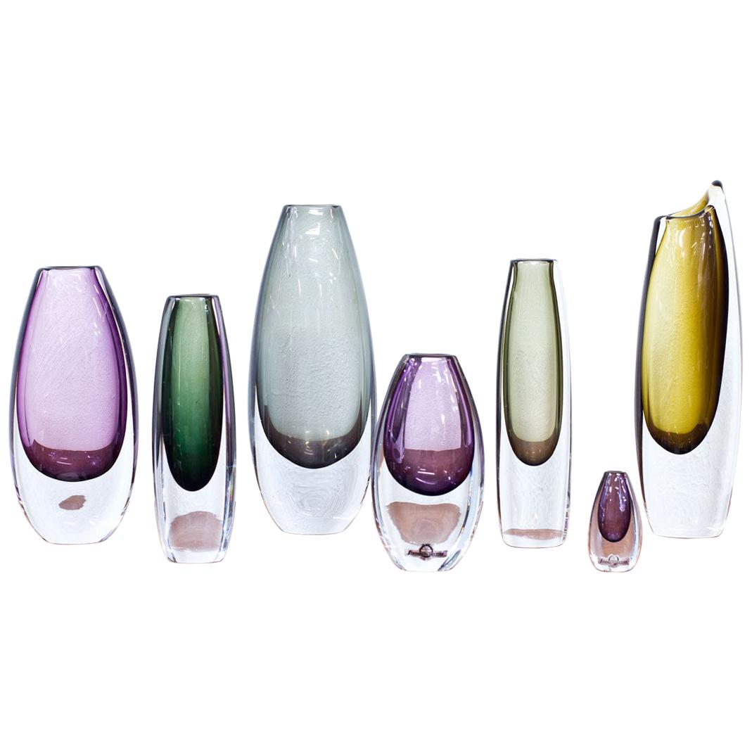 Scandinavian Modern Glass Sommerso Vases by Strömbergshyttan, Sweden, 1950s