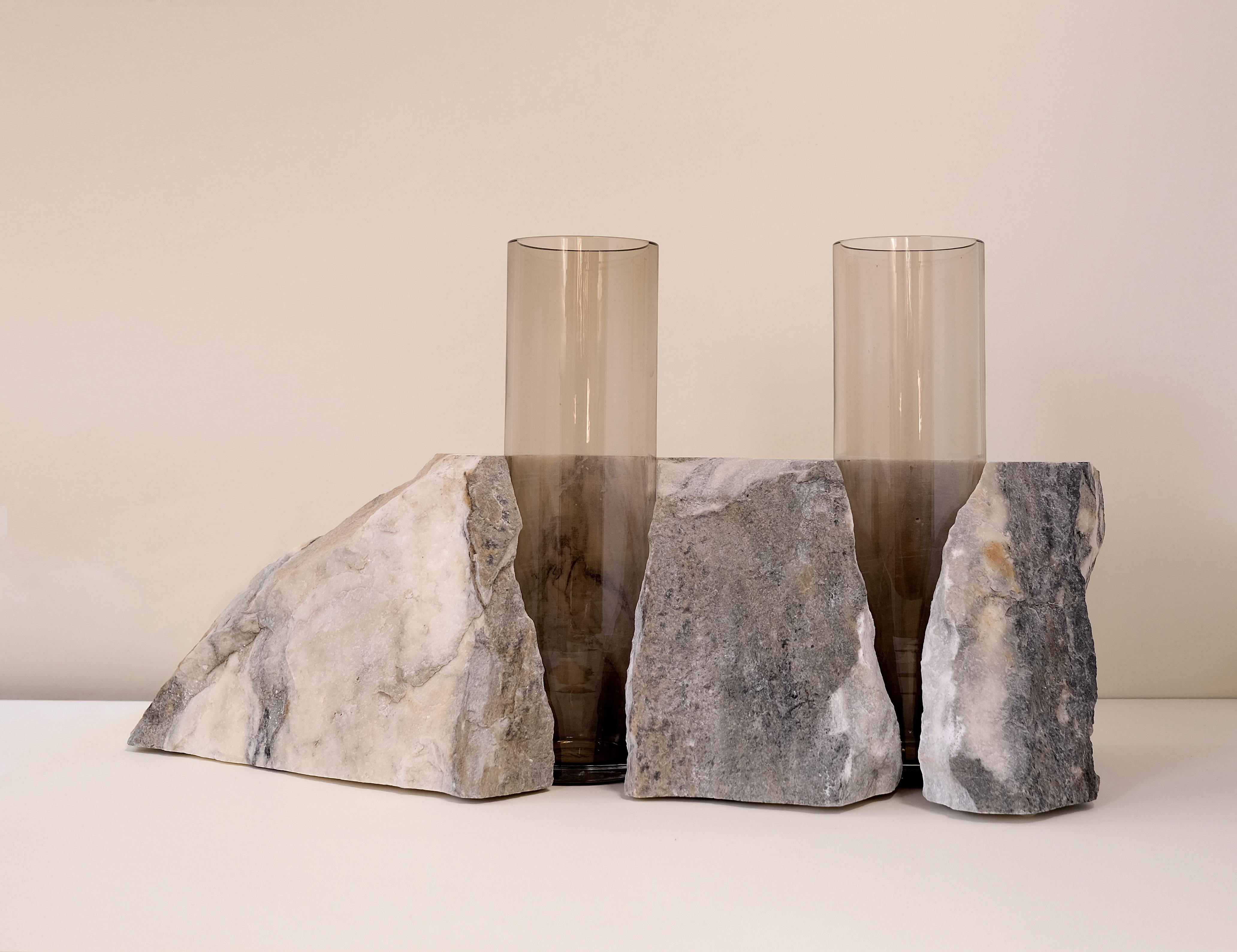 Drill vases

Part chaos and part control, drill vases are an exercise in
improvisation.

The origin of the project lies in Carrara, and the small fragments of
marble found discarded by quarries in the region. I began to collect
these