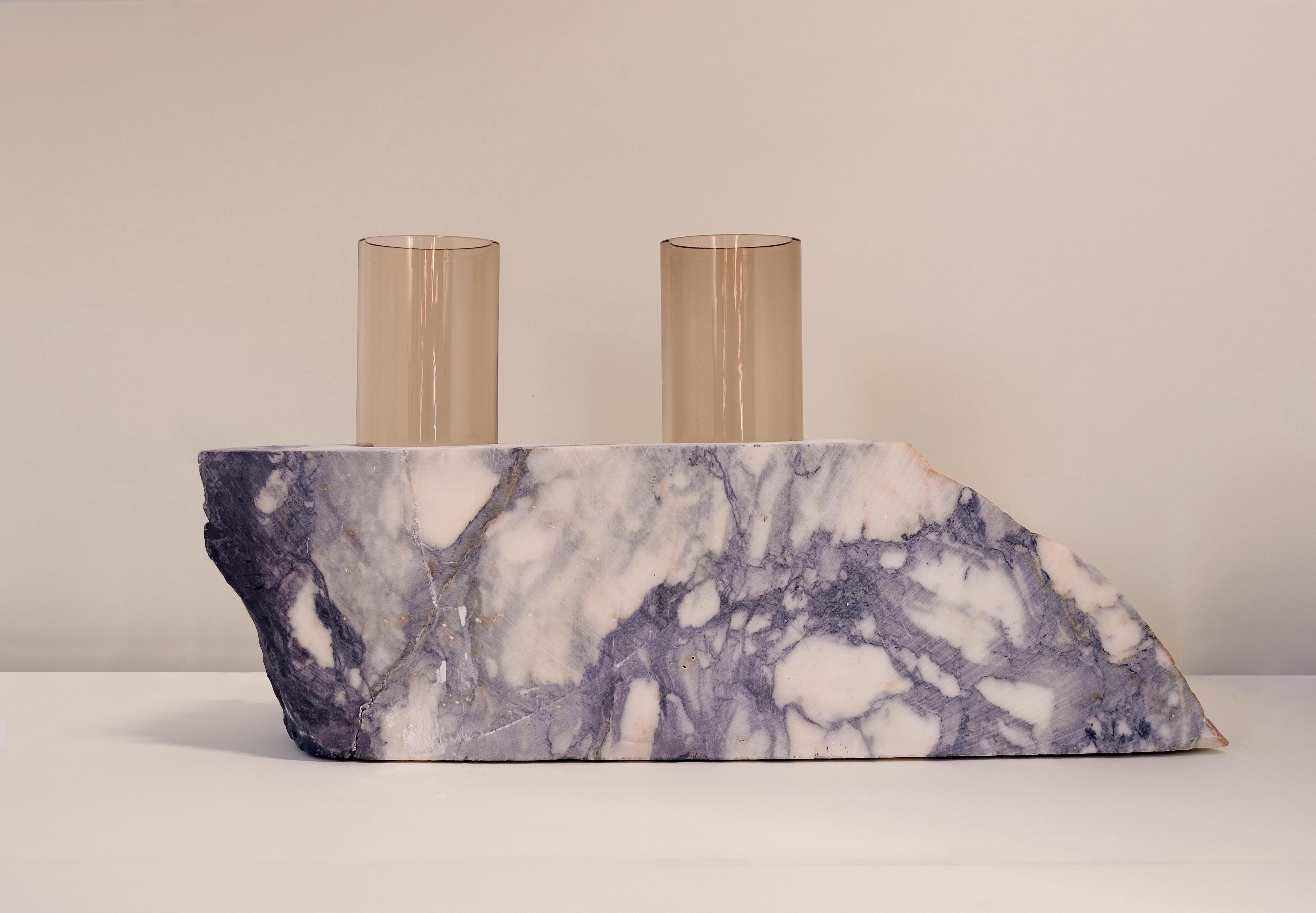 Italian Scandinavian Modern Glass Vase, Carrara Marble, by Erik Olovsson For Sale