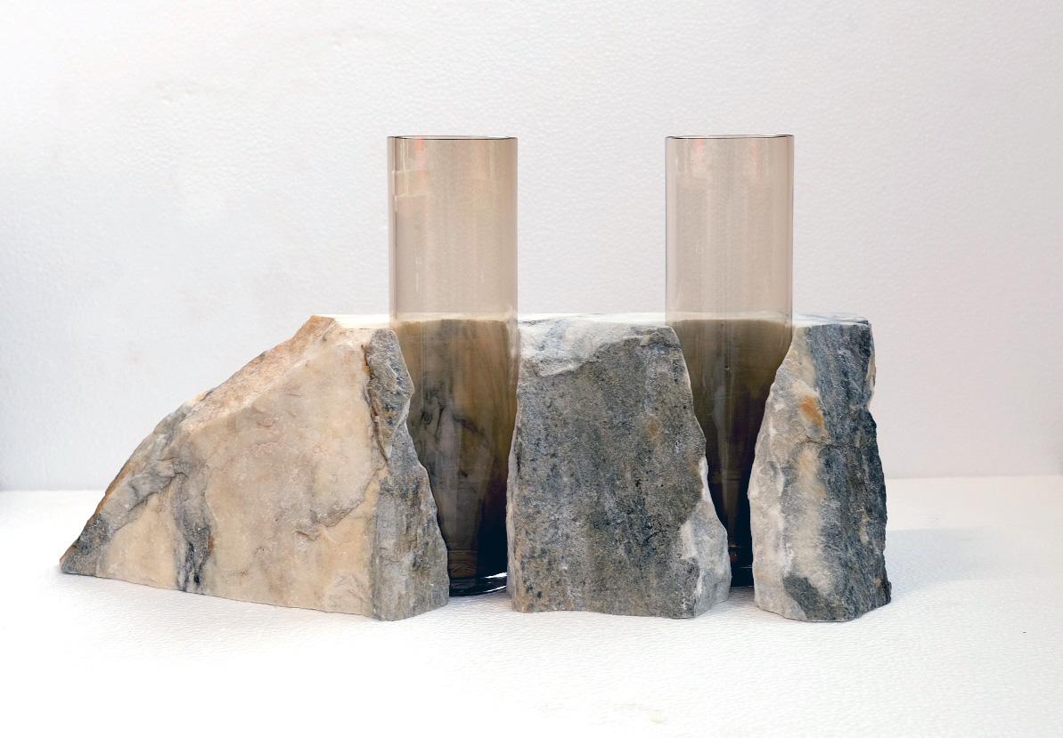 Contemporary Scandinavian Modern Glass Vase, Carrara Marble, by Erik Olovsson For Sale