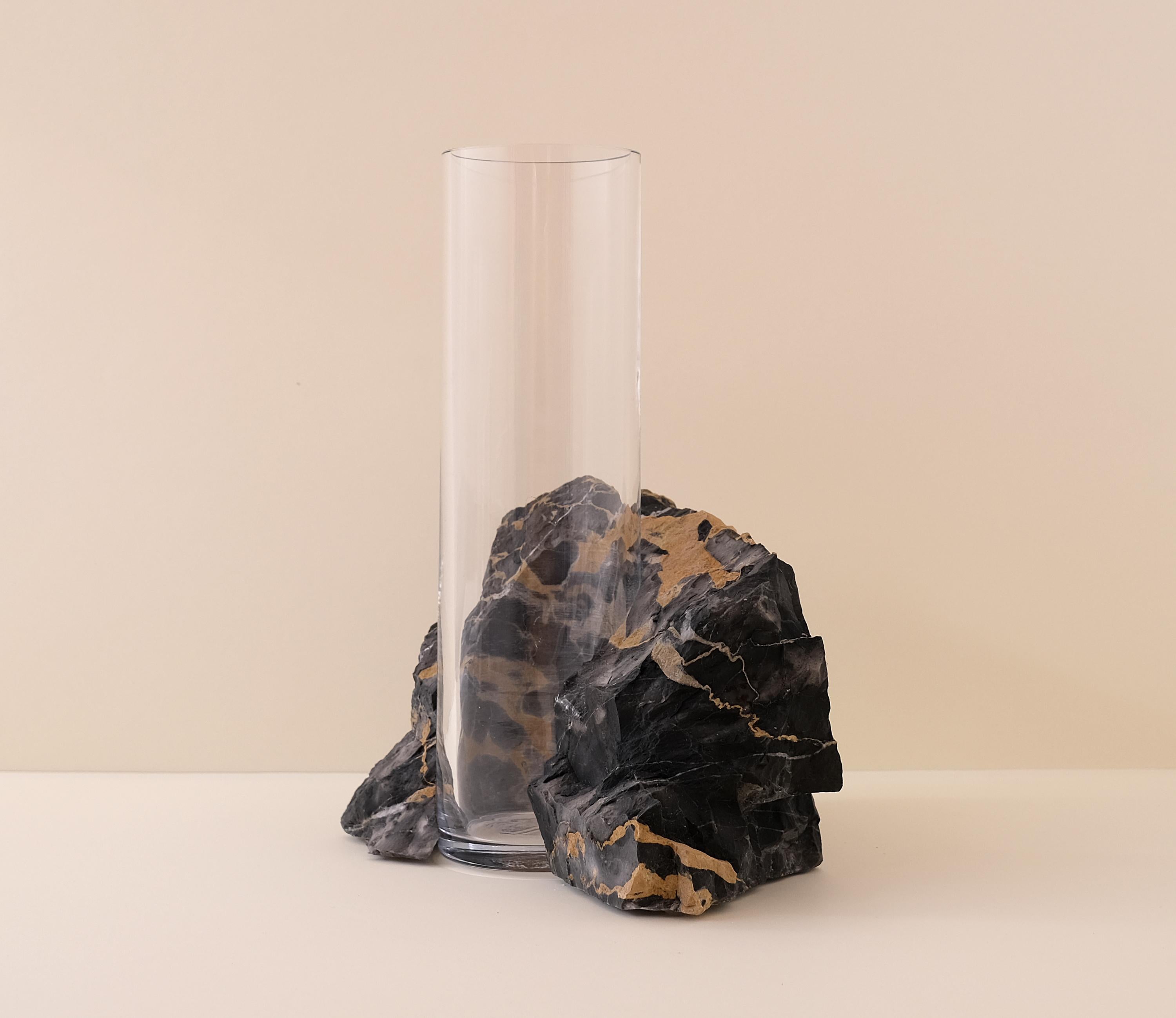 Italian Scandinavian Modern Glass Vase, Portoro Marble, by Erik Olovsson For Sale