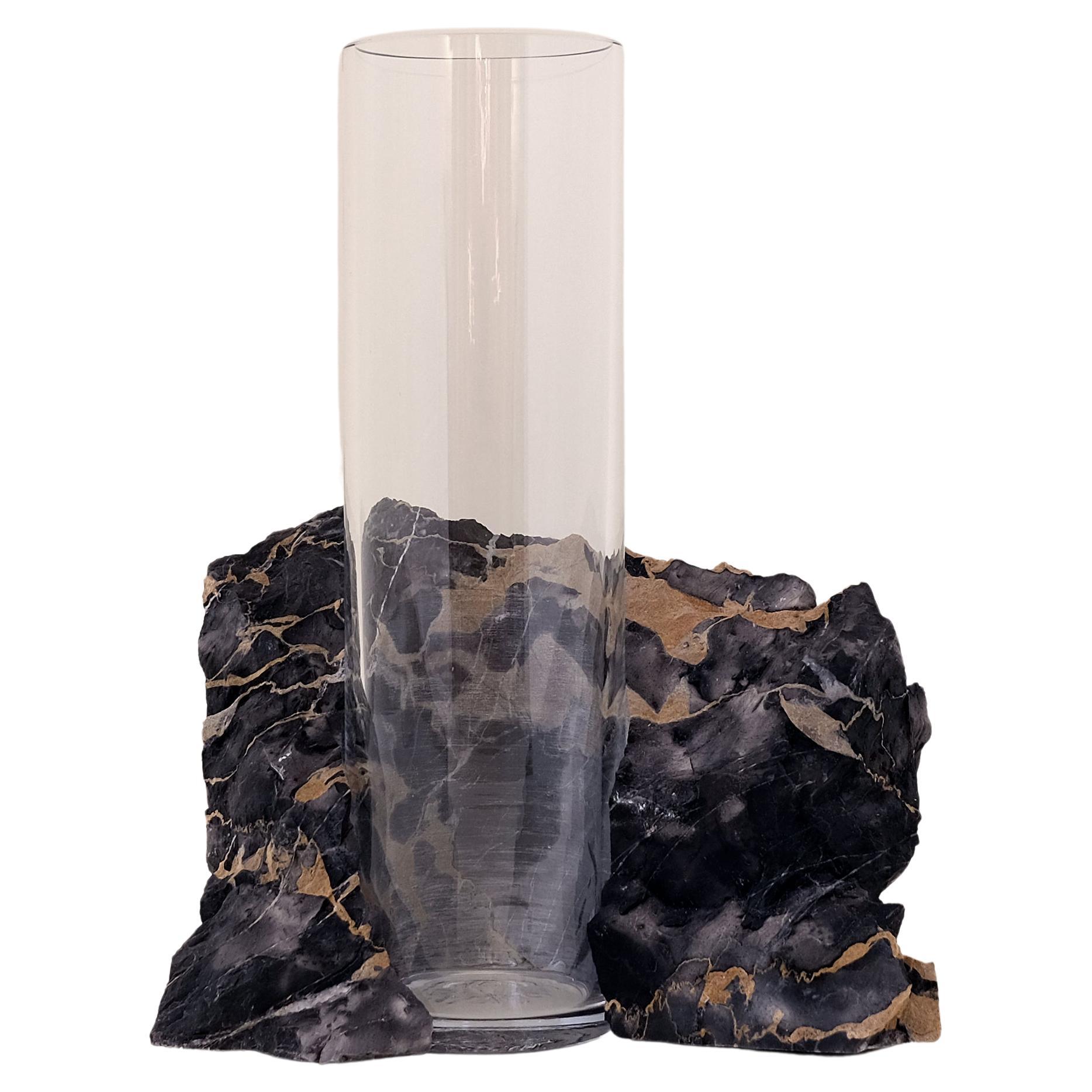 Scandinavian Modern Glass Vase, Portoro Marble, by Erik Olovsson For Sale