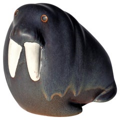 Glasierter Keramik-Walrus von Arabia Finnland, 1960er Jahre