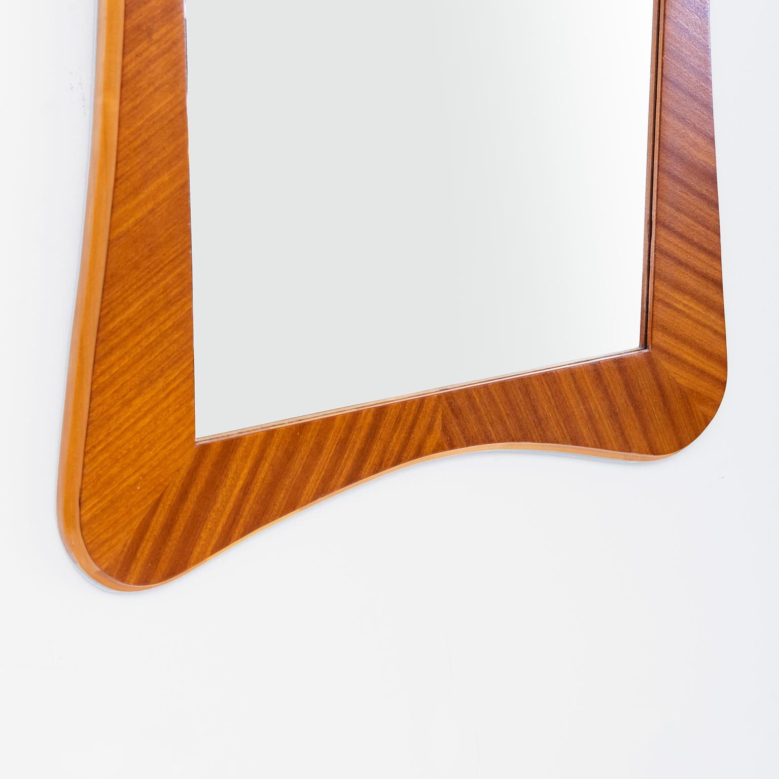 Carved Scandinavian Modern Golden Mahogany and Beechwood Mirror