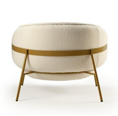 Scandinavian Modern Golden Metal Base, Beige Bouclé Round Shaped Blop Armchair