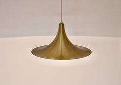 Scandinavian Modern Golden Vintage Aluminum Semi Pendant Trumpet 1980s