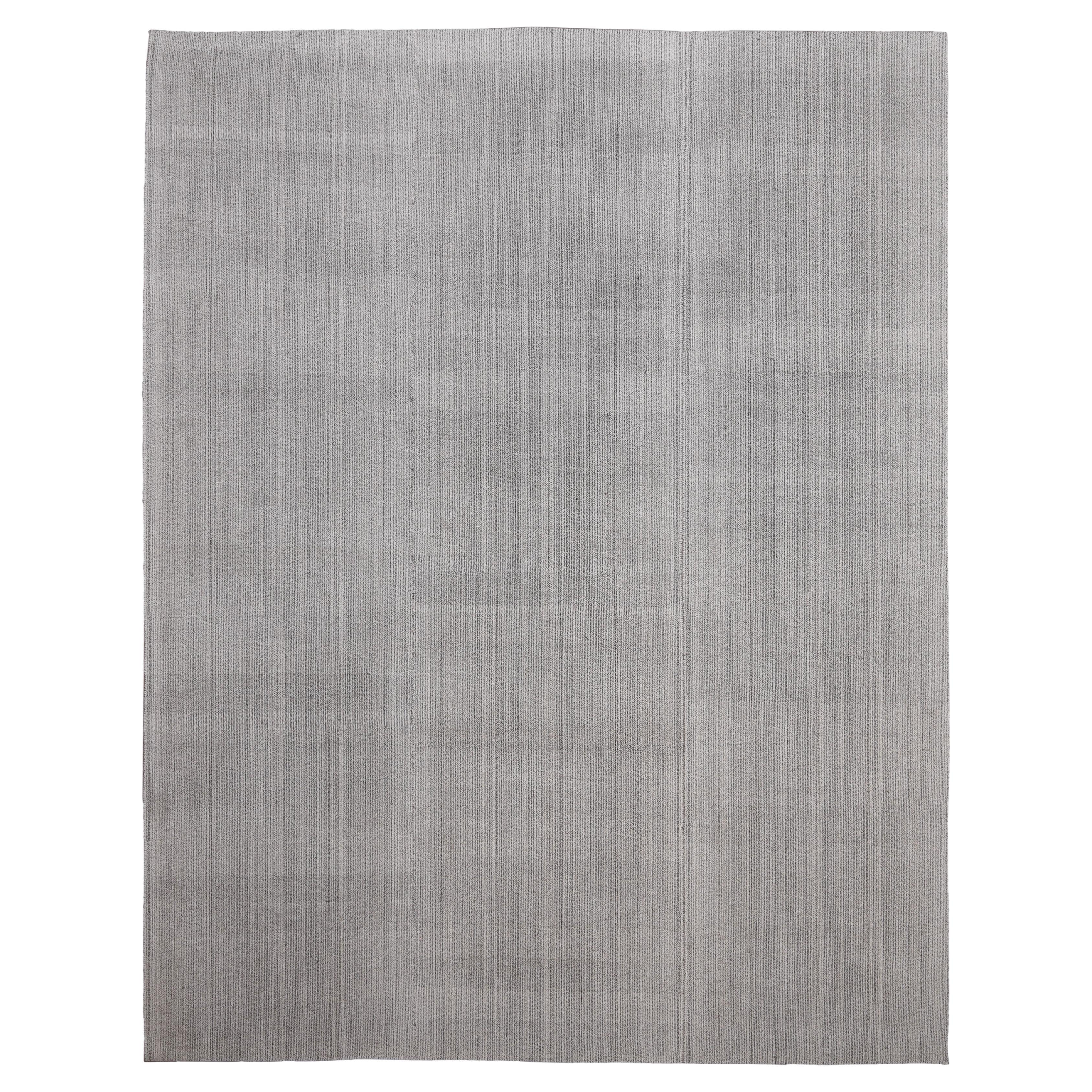 Scandinavian Modern Gray, White and Tan Wool Flatweave Rug 10'4''x13'3''
