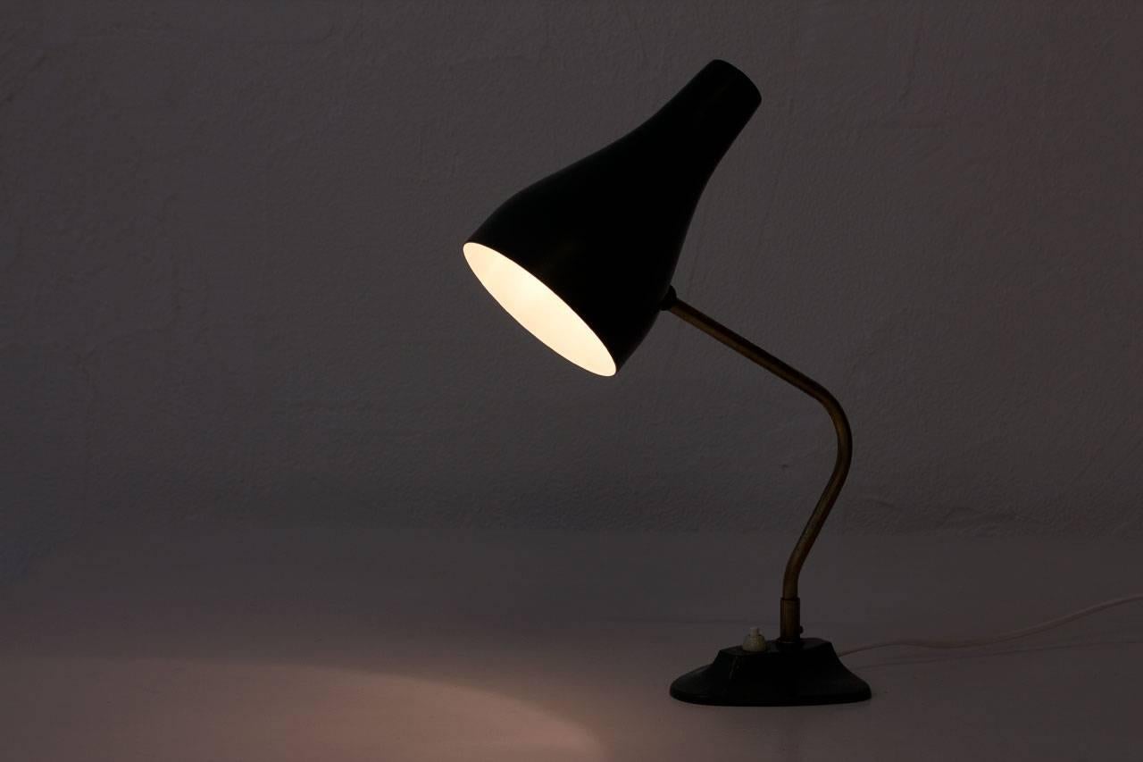 Scandinavian Modern Green Metal and Brass Table Lamp by ASEA, Sweden, 1950s 4