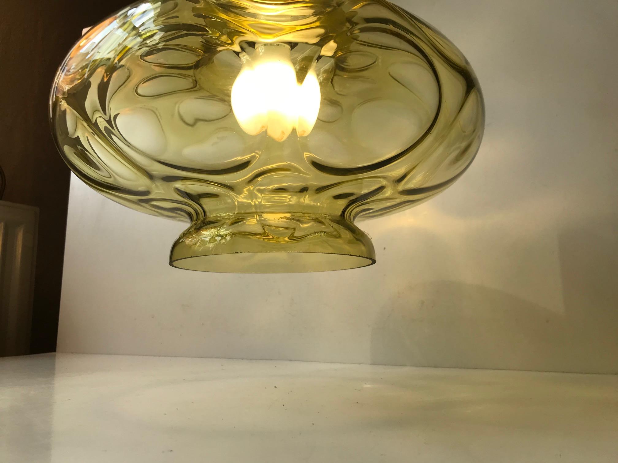 Scandinavian Modern Green Optical Glass Hanging Lamp, 1960s In Good Condition For Sale In Esbjerg, DK