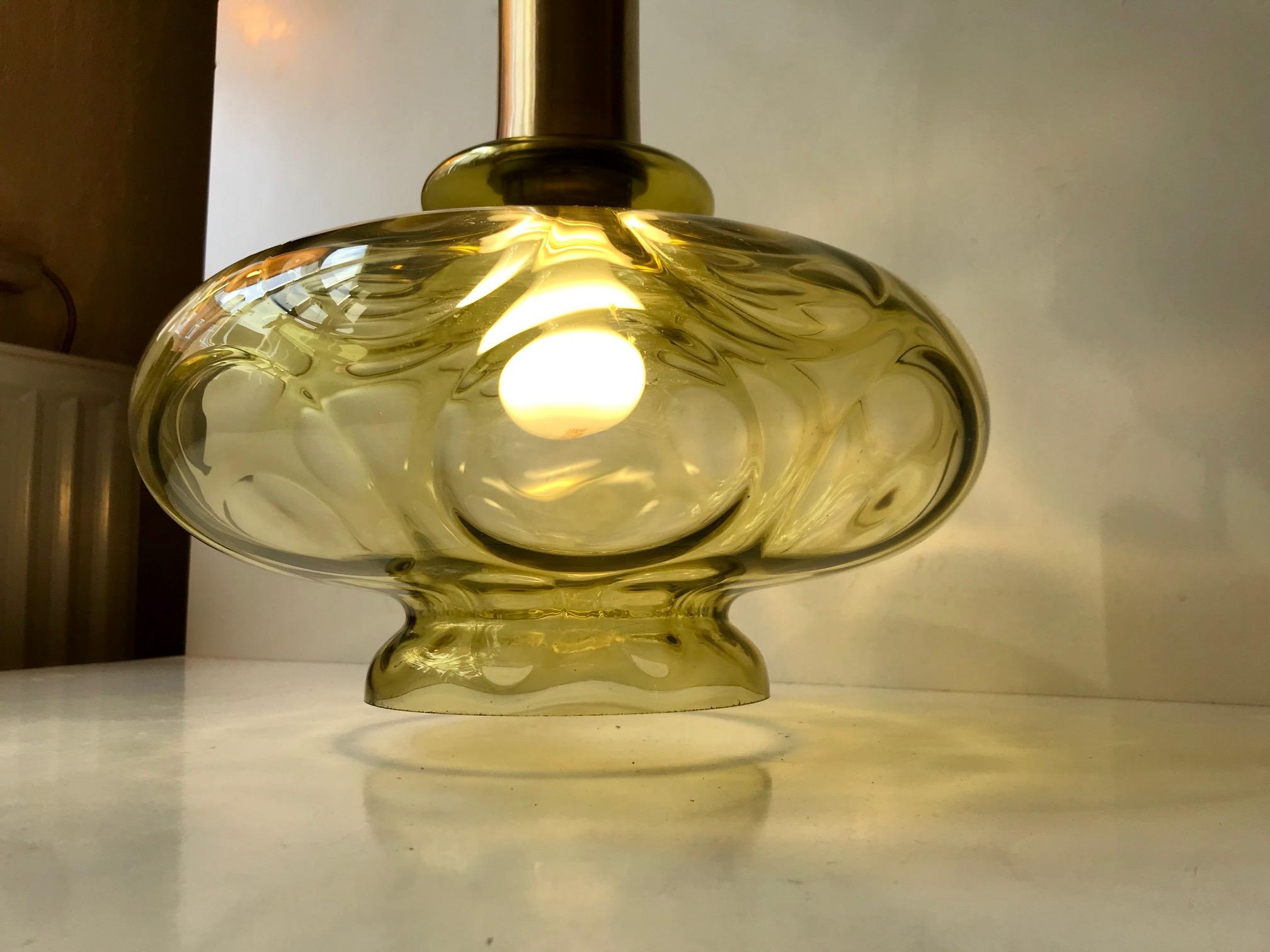 Scandinavian Modern Green Optical Glass Hanging Lamp, 1960s For Sale 5