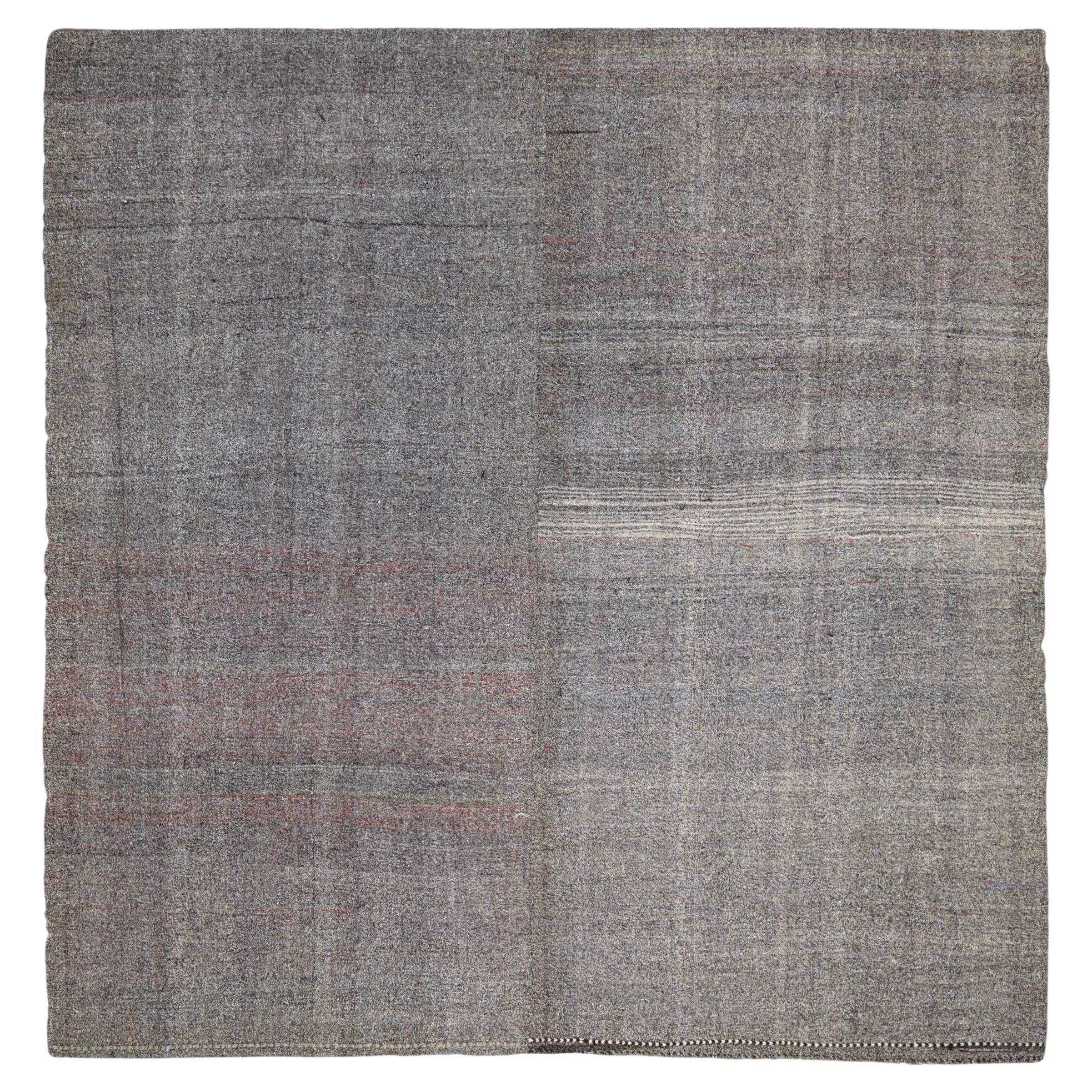 Scandinavian Modern Grey and Red Kilim 11'x11'2''