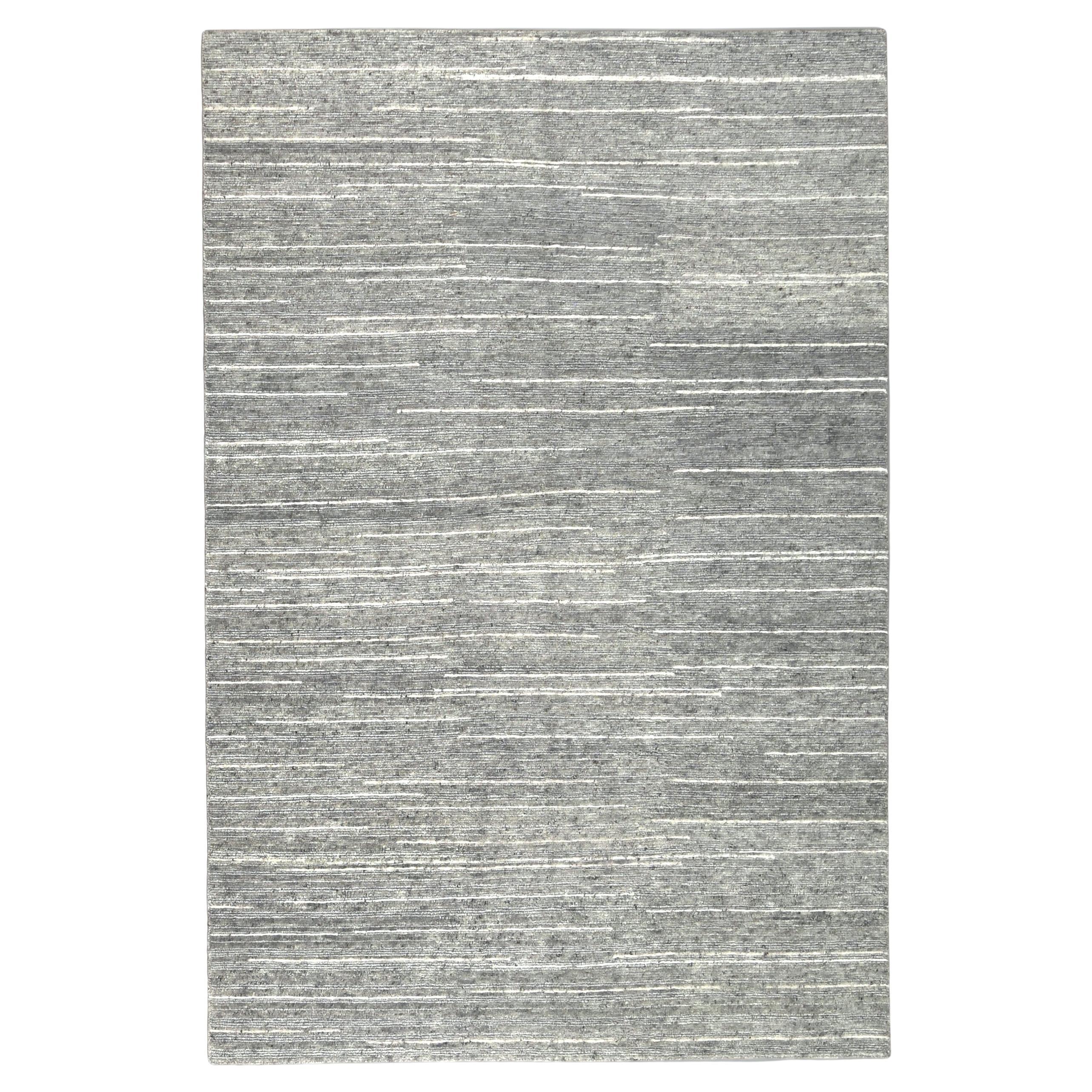 Alfombra moderna escandinava de lana rayada gris 6'x9' Circa 2020