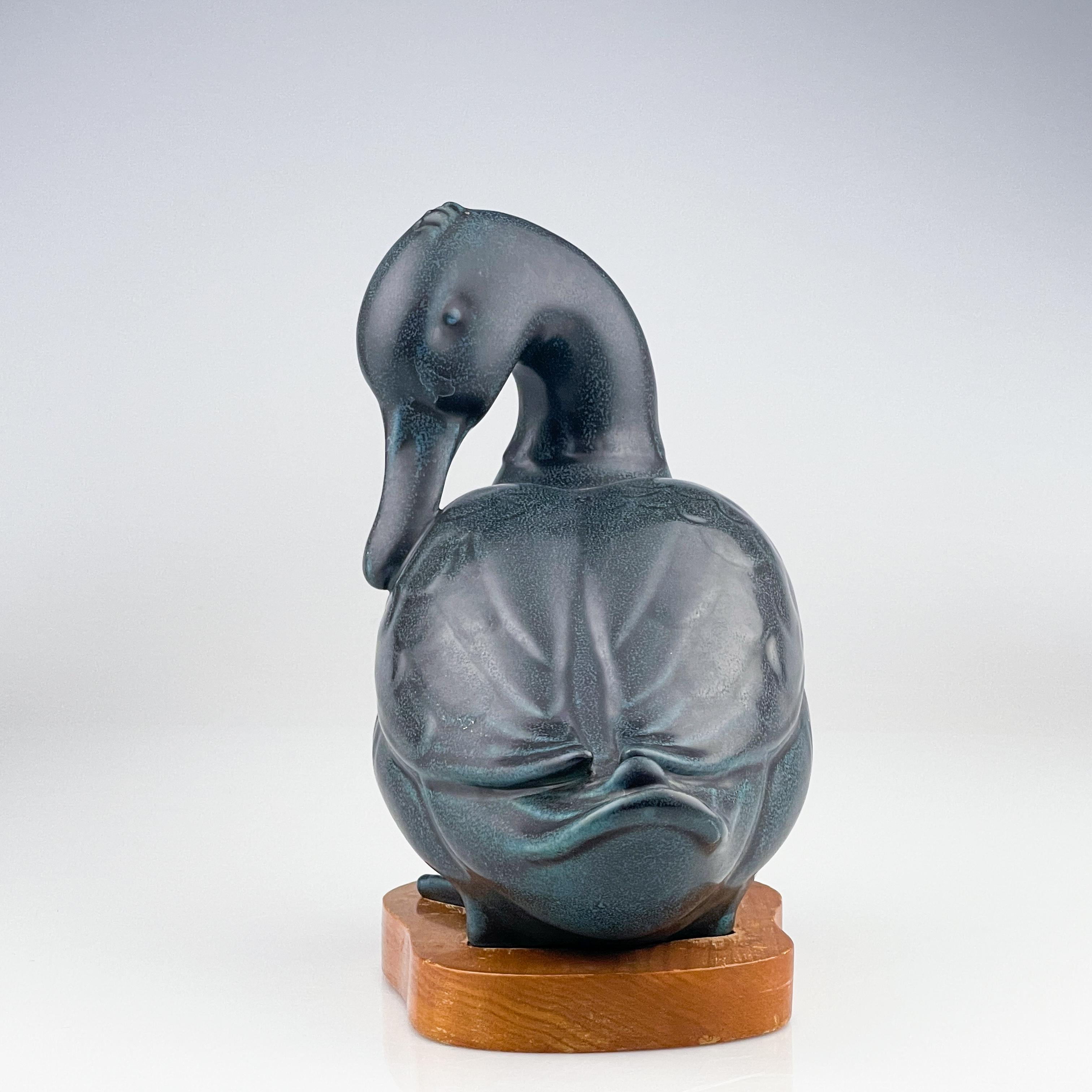 Swedish Scandinavian Modern Gunnar Nylund Stoneware Duck Sculpture Rörstrand ca 1950