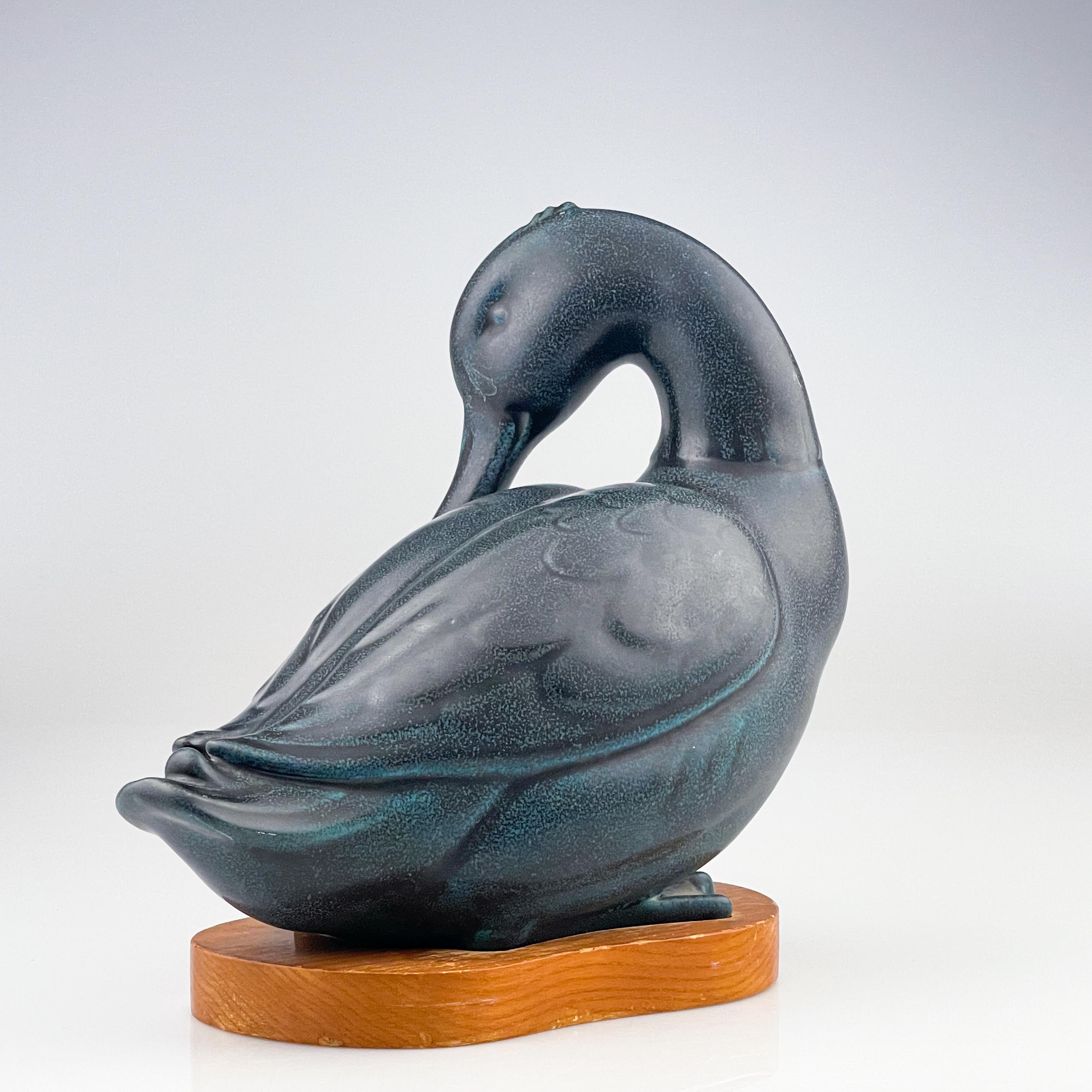 Glazed Scandinavian Modern Gunnar Nylund Stoneware Duck Sculpture Rörstrand ca 1950