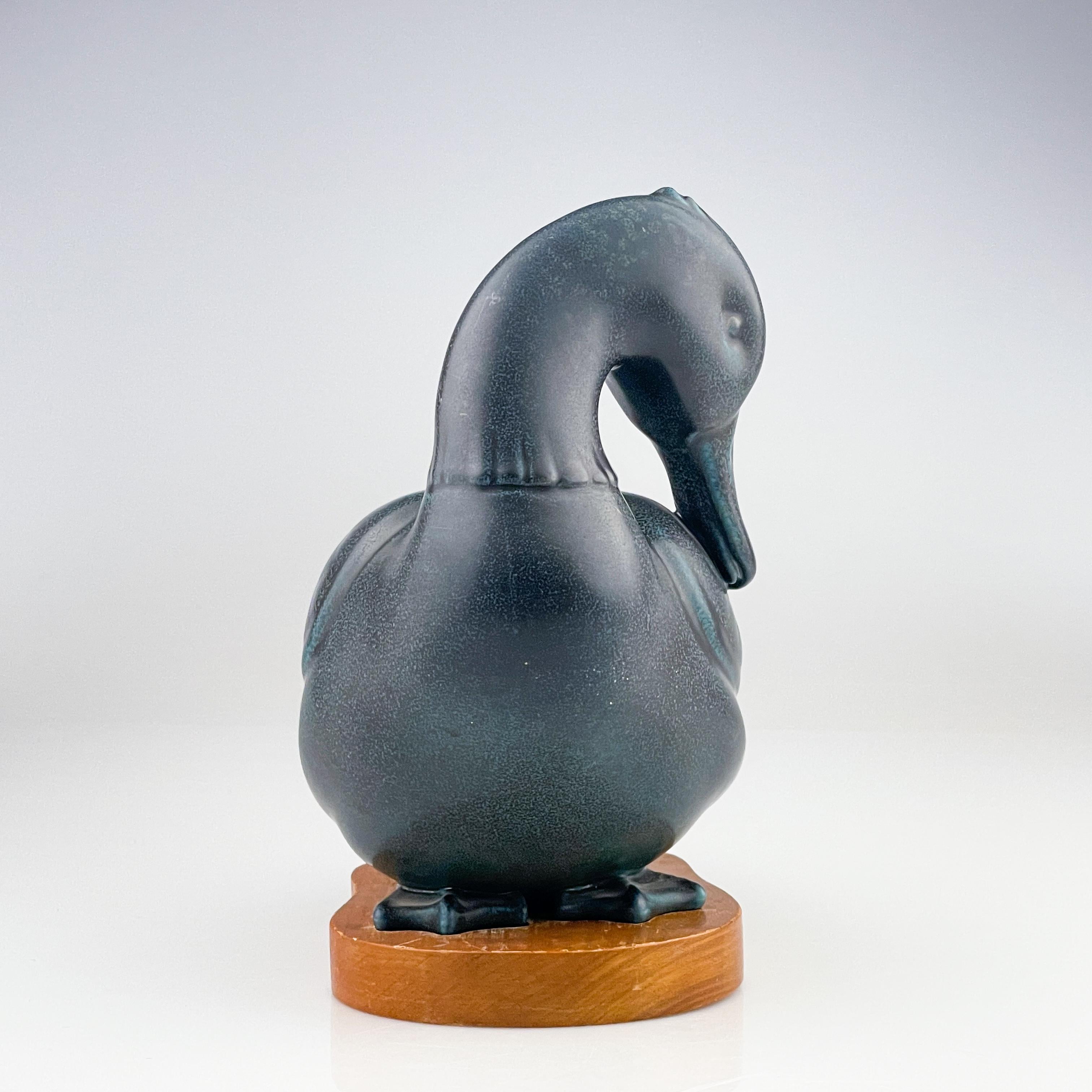 Ceramic Scandinavian Modern Gunnar Nylund Stoneware Duck Sculpture Rörstrand ca 1950