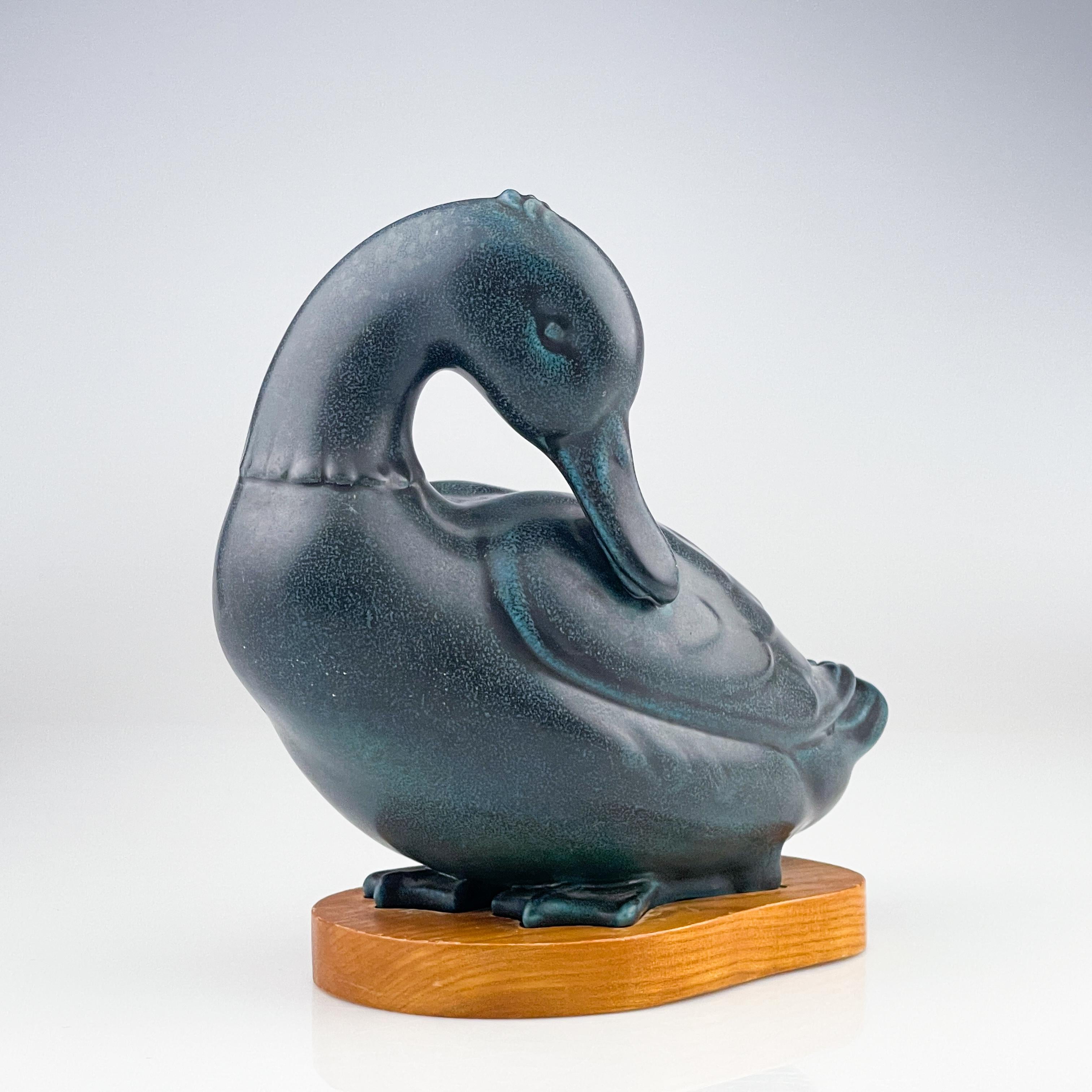 Scandinavian Modern Gunnar Nylund Stoneware Duck Sculpture Rörstrand ca 1950 1