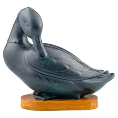Vintage Scandinavian Modern Gunnar Nylund Stoneware Duck Sculpture Rörstrand ca 1950