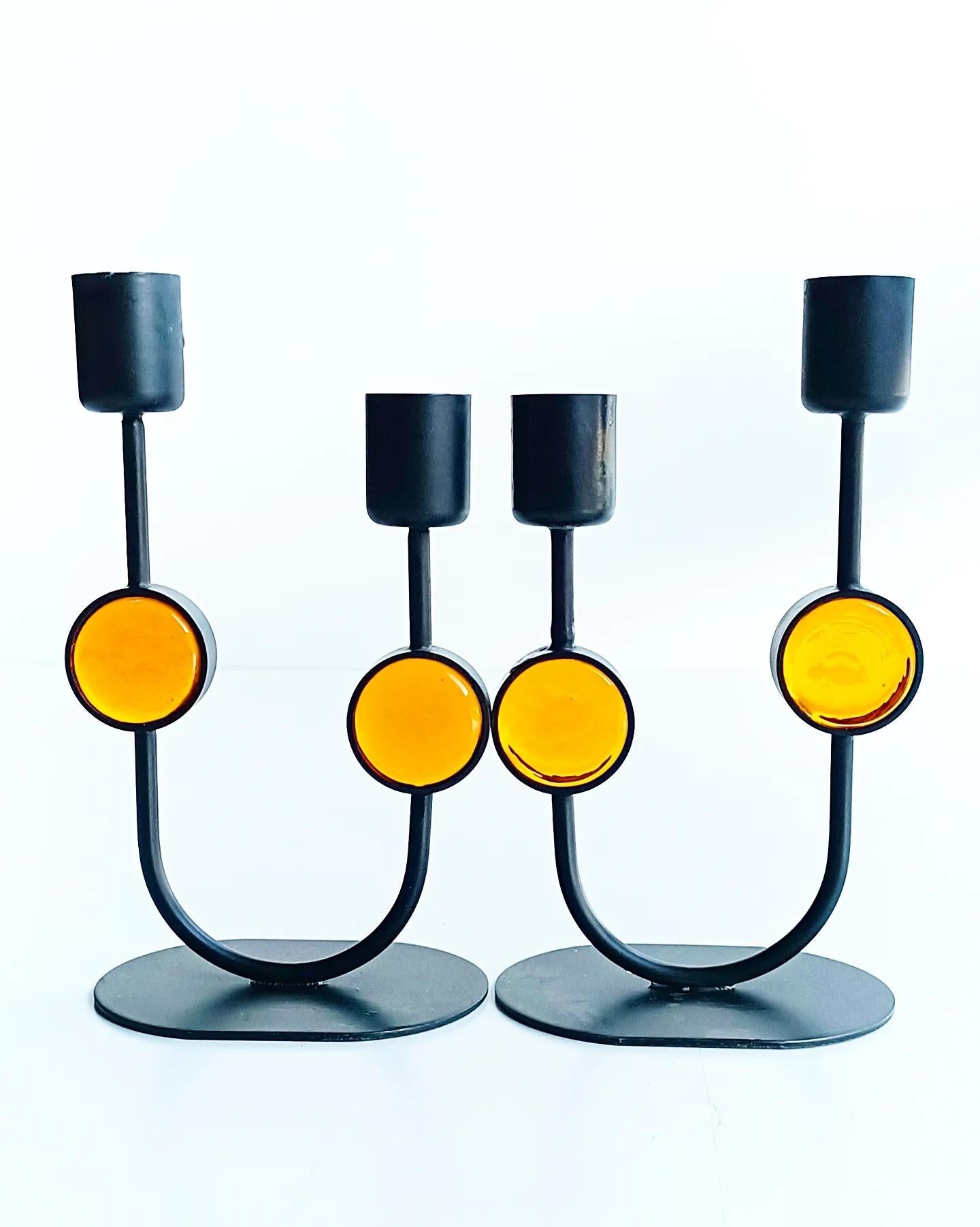 Hand-Crafted Scandinavian Modern Gunnar Under for Ystad Metal Signed Pair of Candle Holders For Sale