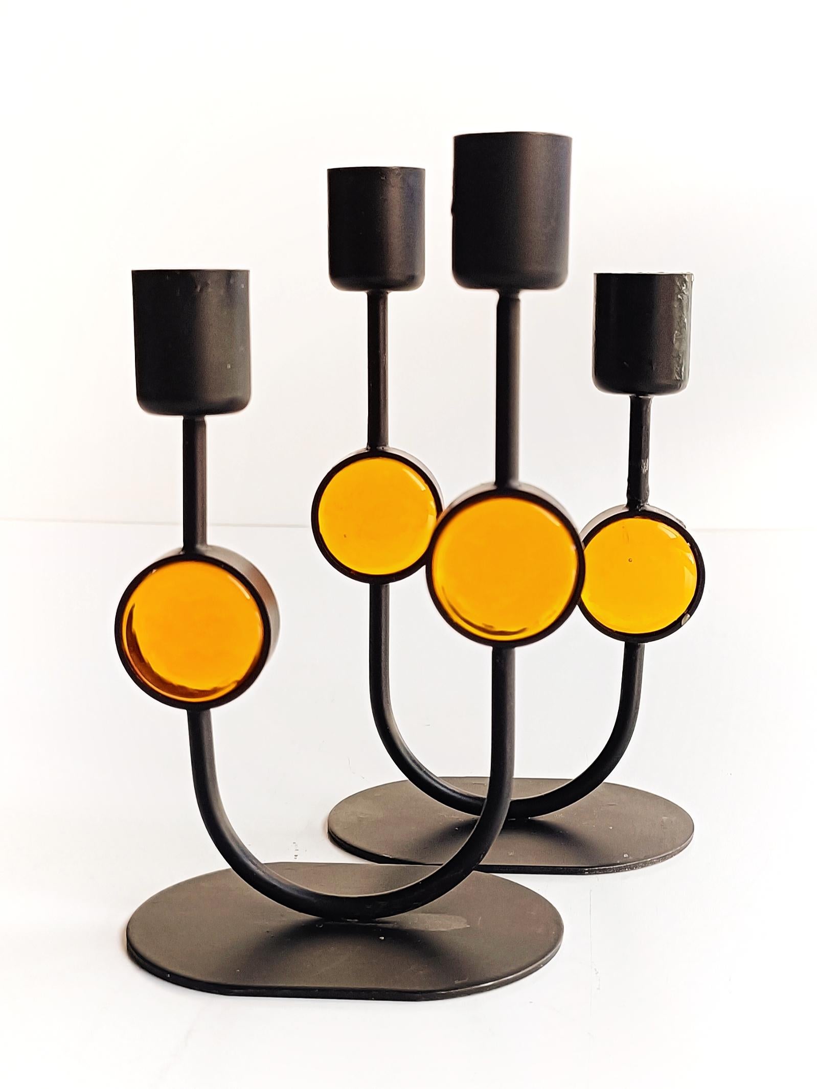 Scandinavian Modern Gunnar Under for Ystad Metal Signed Pair of Candle Holders In Excellent Condition For Sale In Valencia, VC