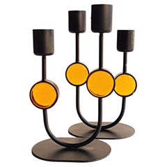 Used Scandinavian Modern Gunnar Under for Ystad Metal Signed Pair of Candle Holders