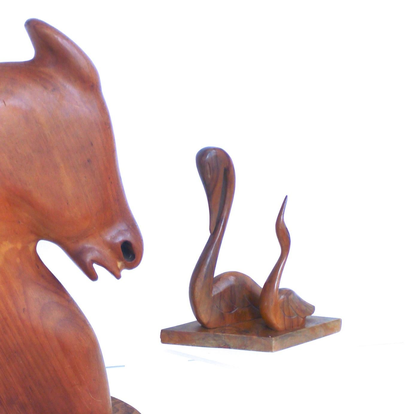 Mid-20th Century Scandinavian Modern Hand Carved Sculpture, Pair of Swans 1955 in Polished Teak For Sale