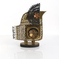 Scandinavian Modern, Hand Crafted Metal Sculpture of a Bird, Brass and Copper