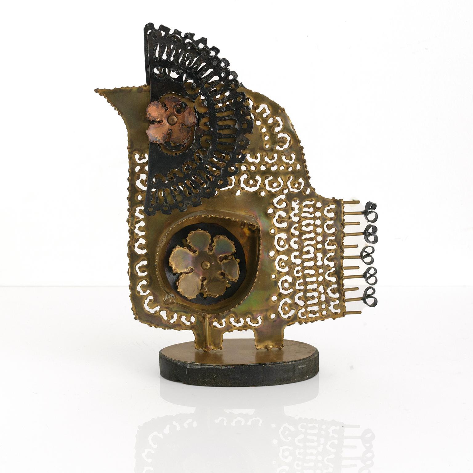 Scandinavian Modern, Hand Crafted Metal Sculpture of a Bird, Brass and Copper For Sale 1