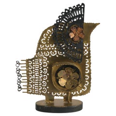 Skandinavische Moderne, handgefertigte Metallskulptur eines Vogels, Messing und Kupfer