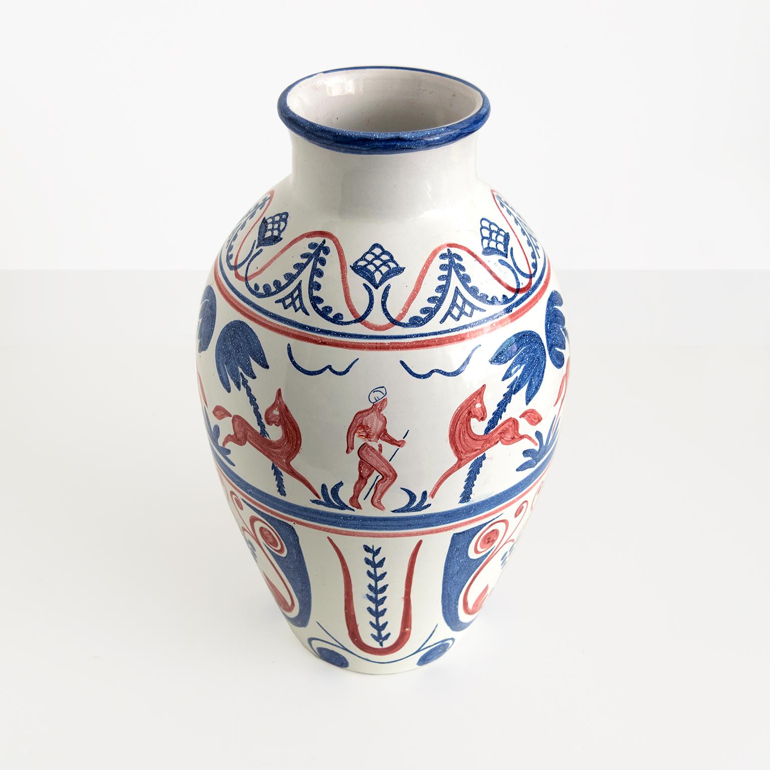 Scandinave moderne Vase en céramique norvégienne moderne scandinave décoré à la main, Hank Keramikk, 1946 en vente