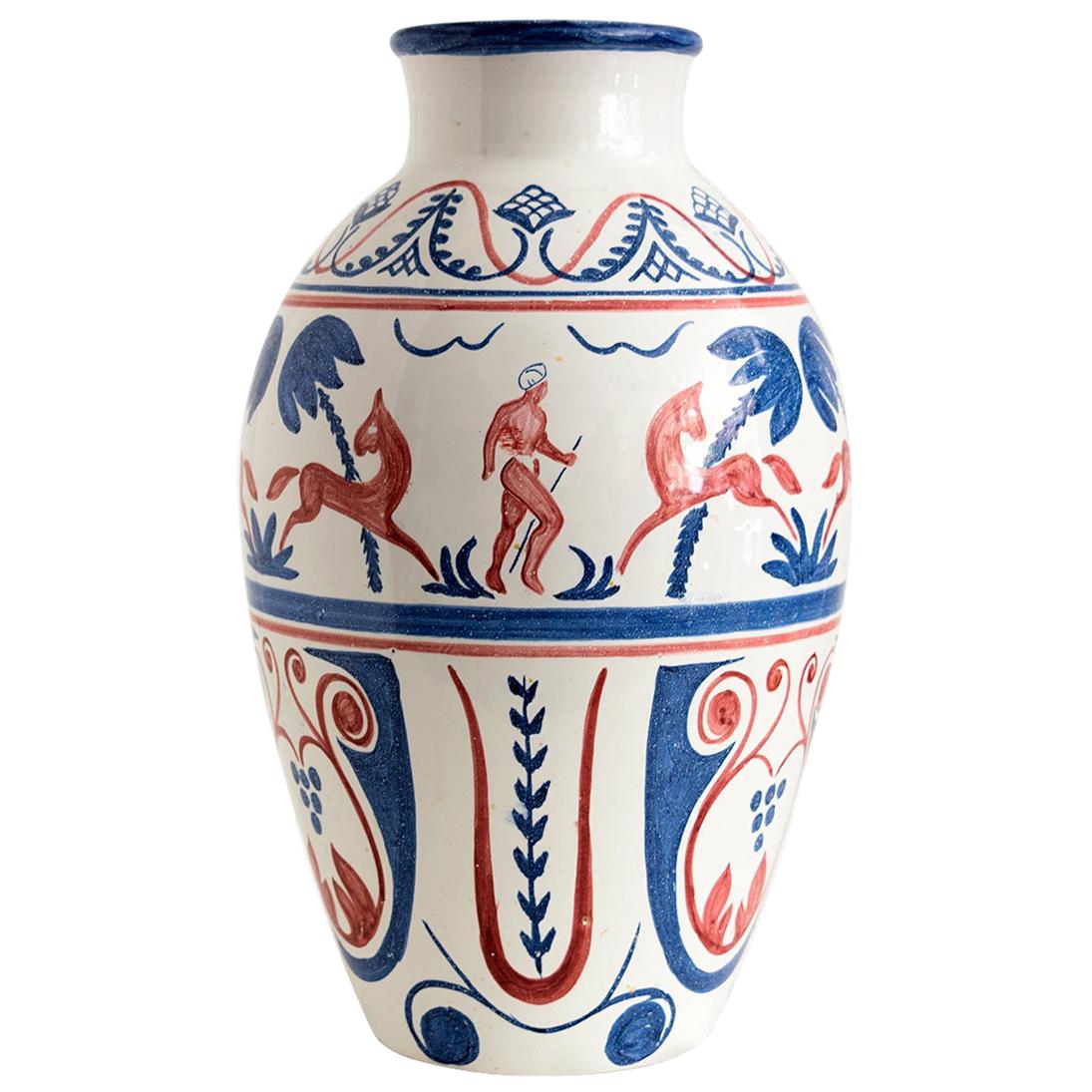 Scandinavian Modern Hand Decorated Norwegian Ceramic Vase, Hank Keramikk, 1946