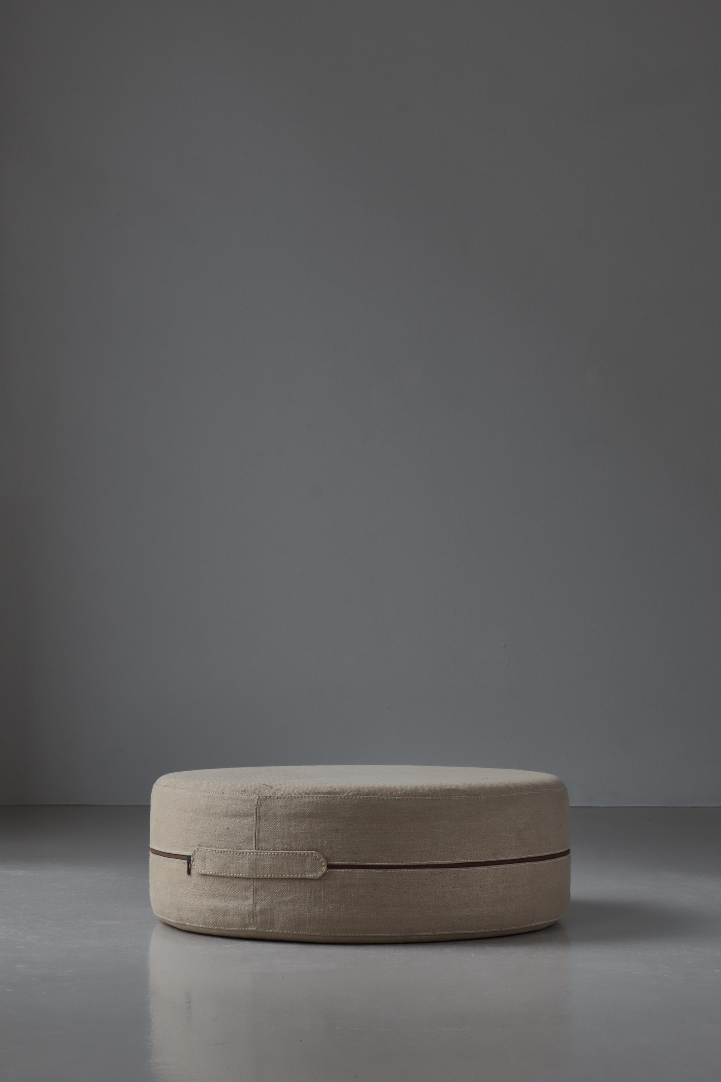 Danish Scandinavian Modern Hand Sewn Pouf by Ivan Schlechter, Natural Canvas, 1960s For Sale