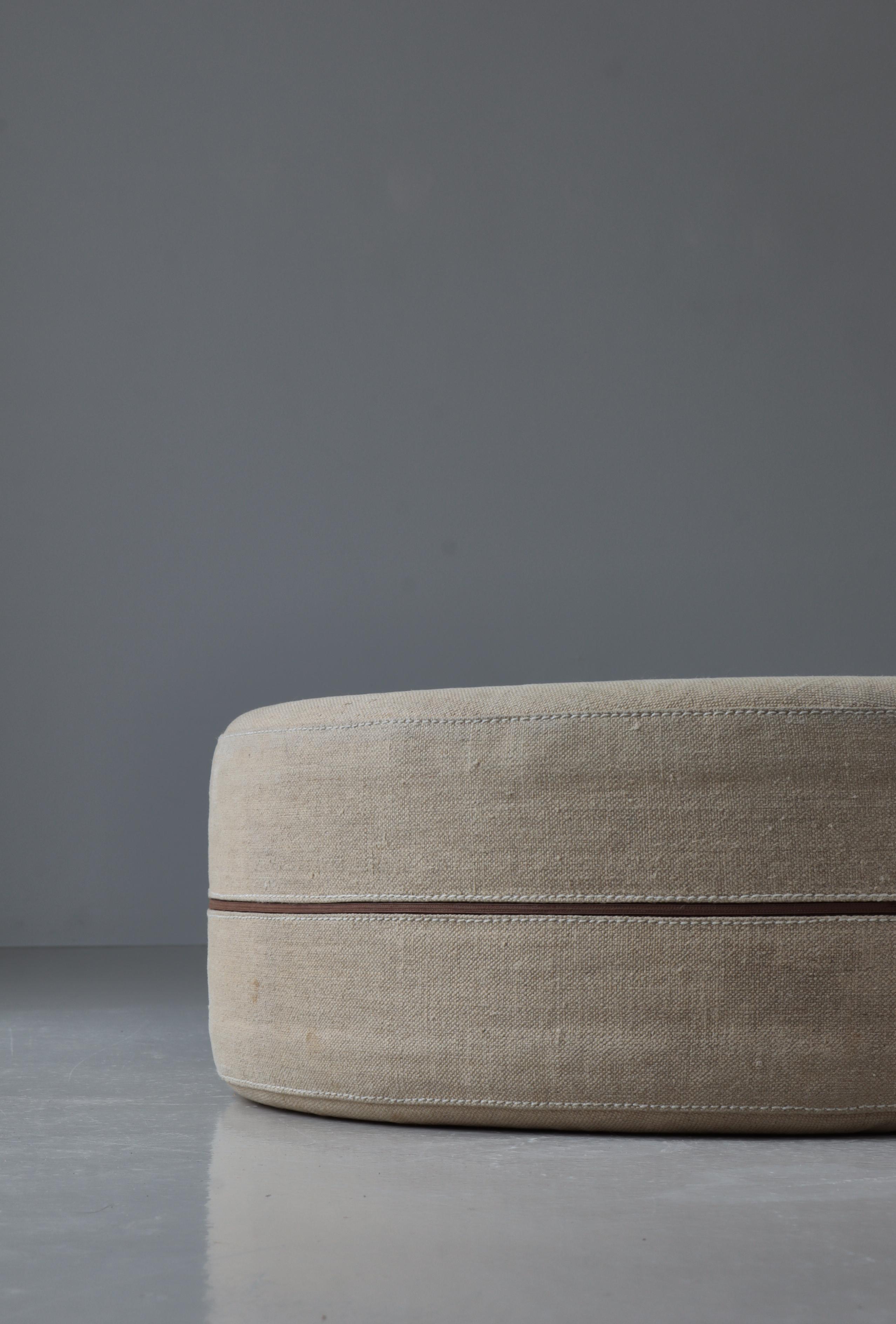Mid-20th Century Scandinavian Modern Hand Sewn Pouf by Ivan Schlechter, Natural Canvas, 1960s For Sale
