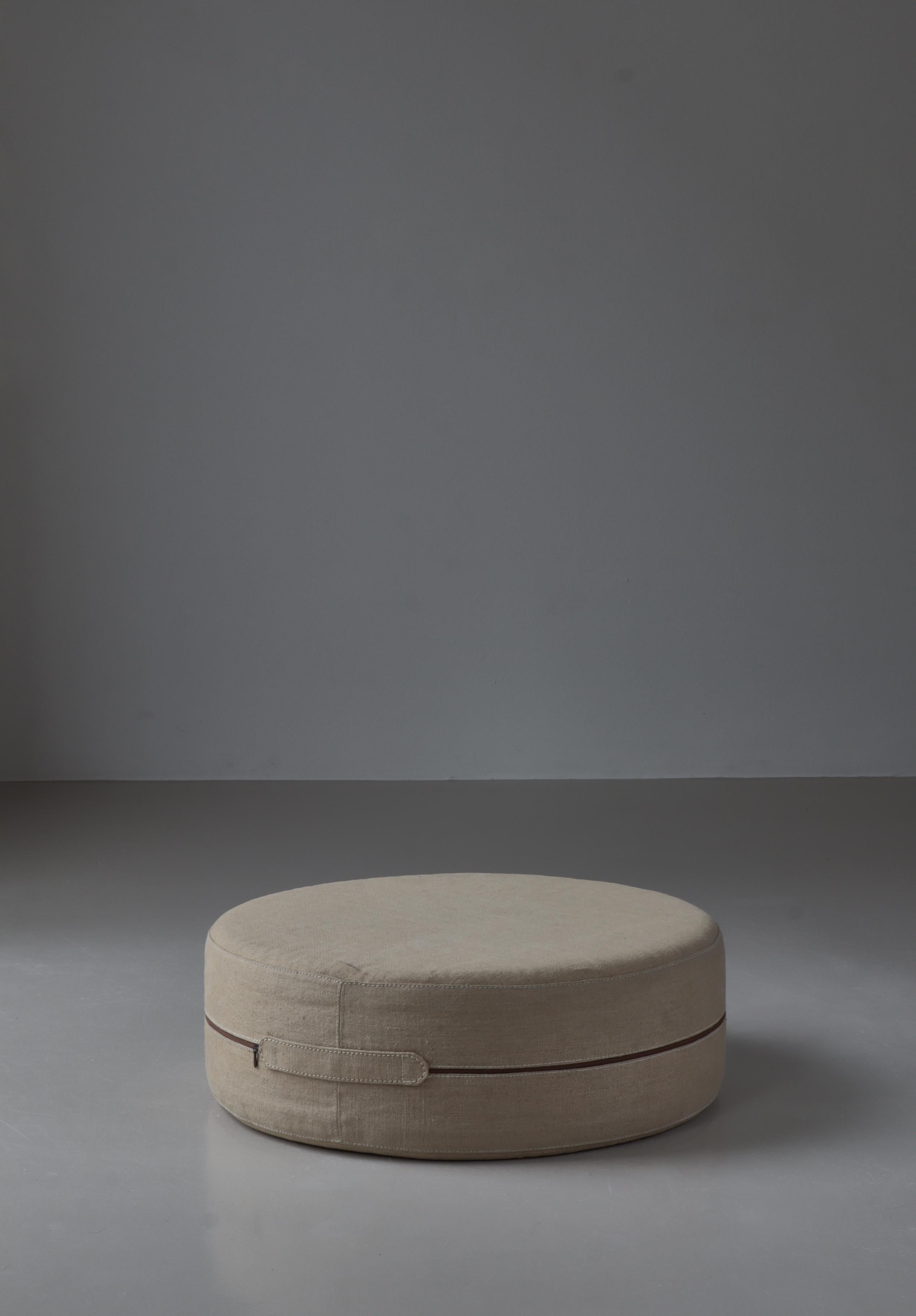 Scandinavian Modern Hand Sewn Pouf by Ivan Schlechter, Natural Canvas, 1960s For Sale 3