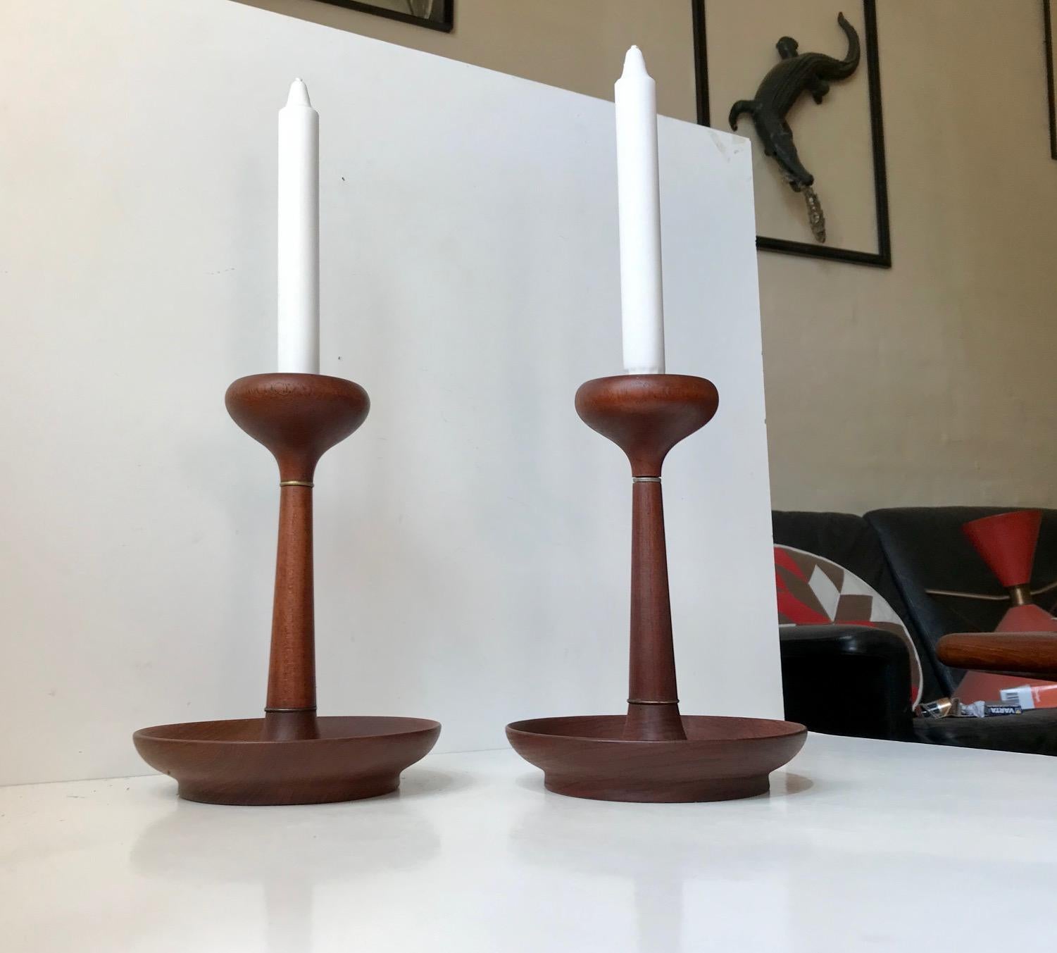 Mid-Century Modern Scandinavian Modern Hand Turned Teak Candlesticks, 1960s For Sale
