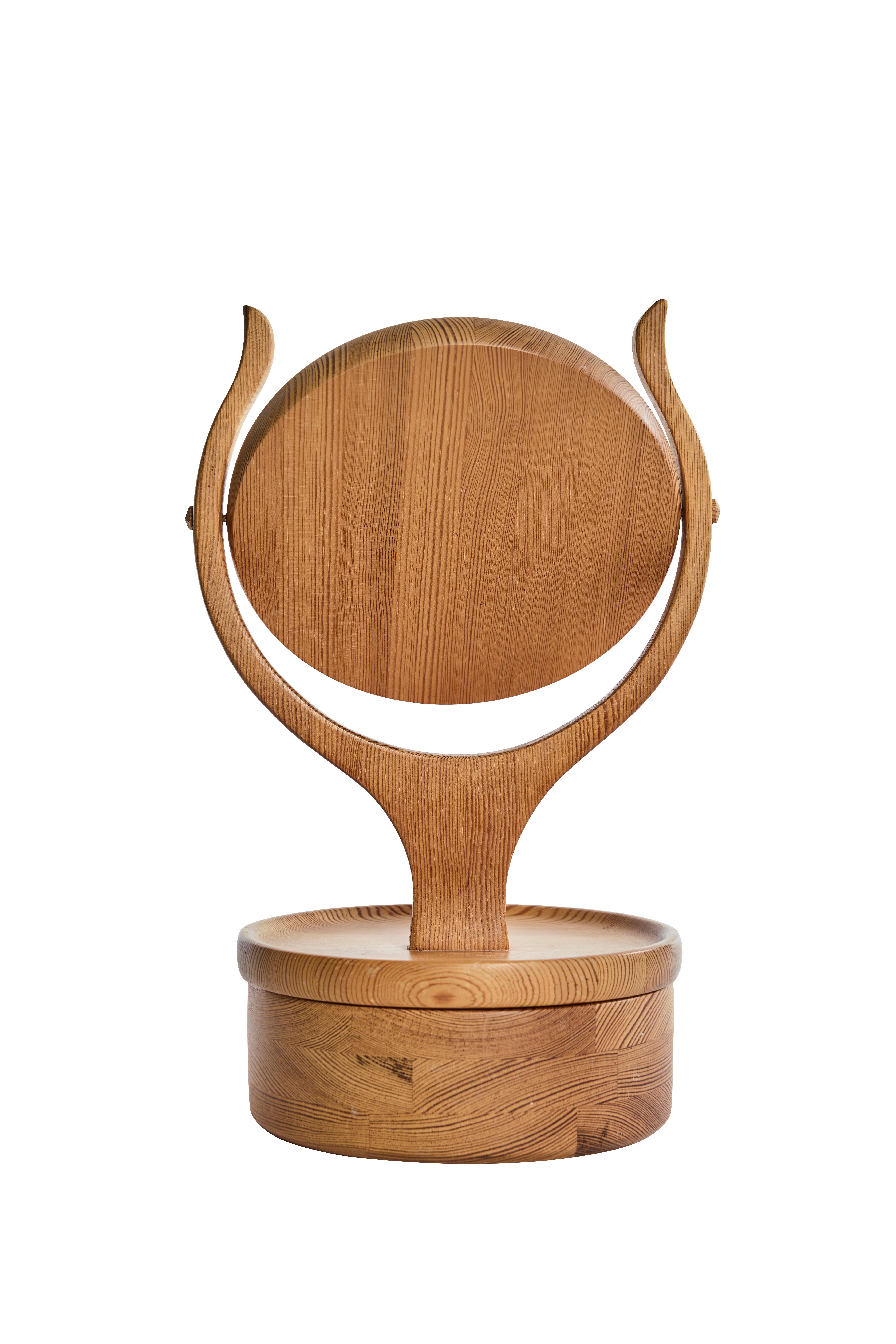 Mid-Century Modern Scandinavian Modern Handcrafted Pine Vanity Mirror with Hidden Storage, 1970s For Sale