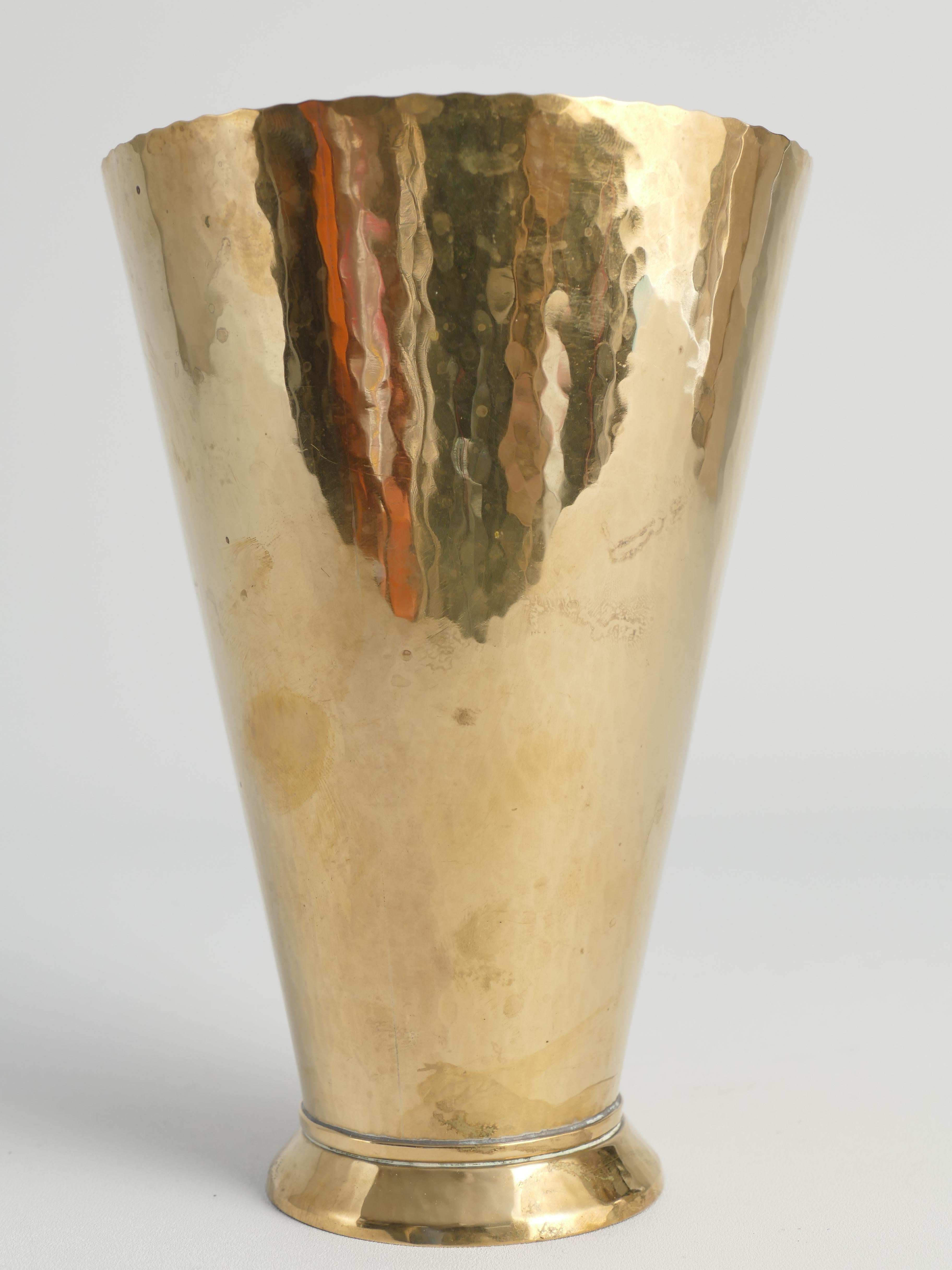 Scandinavian Modern Handmade Conical Brass Vase, Sweden 1949 For Sale 4